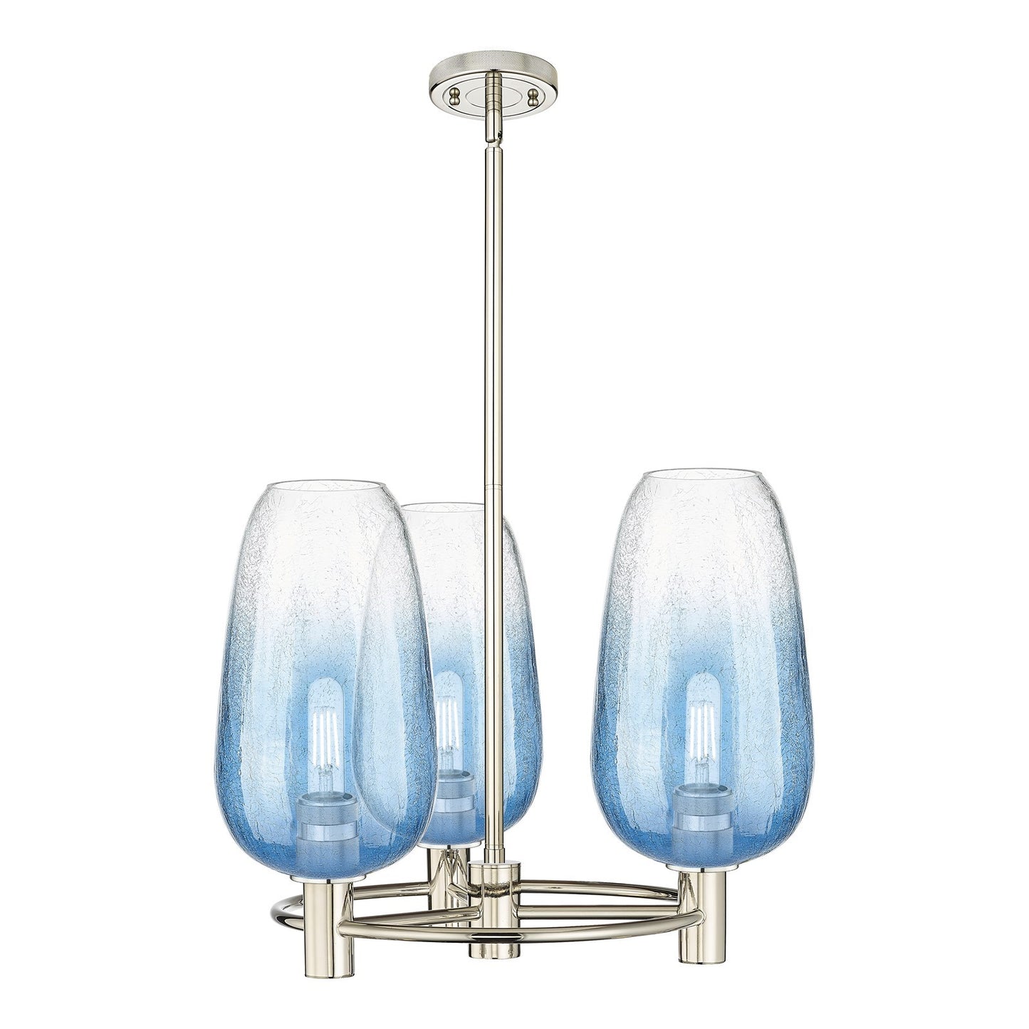 Innovations Brookhaven Flute 21in 3-Light Pendant | Industrial Polished Nickel and Sapphire Blue Glass | Kitchen Island | Model 434-3CR-PN-G484-7SB