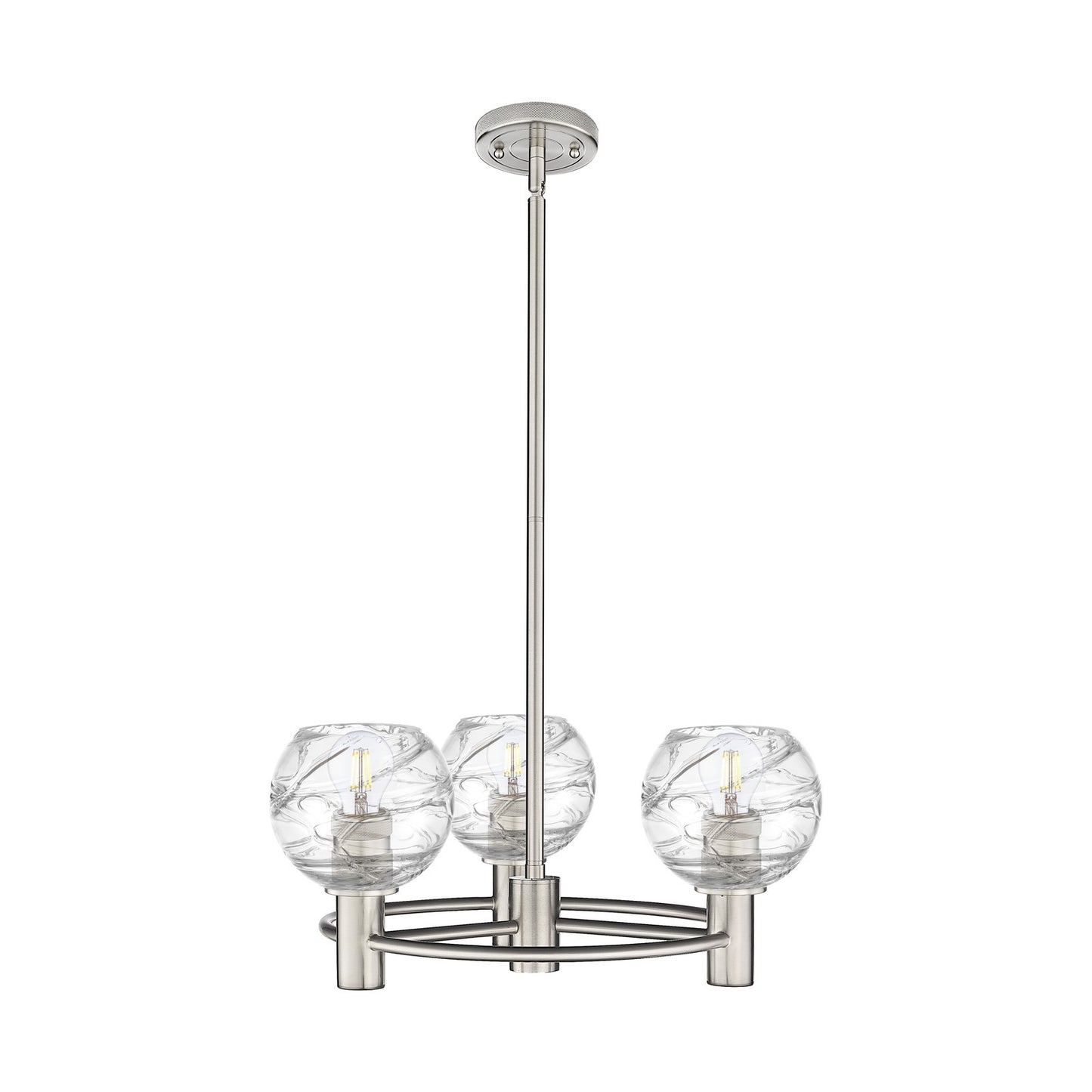 Innovations Crown Point 19.8in 3-Light Pendant | Industrial Satin Nickel and Deco Swirl Glass | Kitchen Island & Dining | Model 434-3CR-SN-G1213-6CL