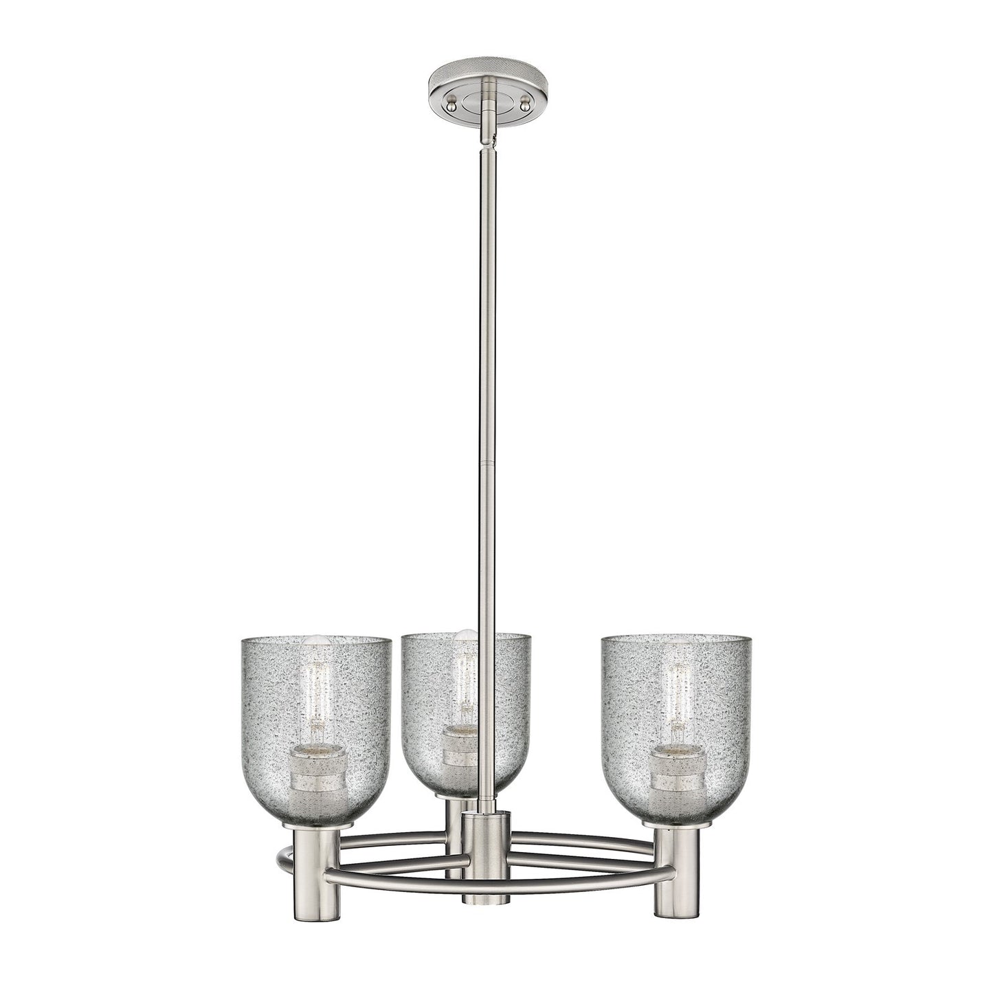 Innovations Caledonia 19in 3-Light Pendant | Industrial Satin Nickel and Charcoal Glass | Kitchen Island & Dining Room | Model 434-3CR-SN-G257