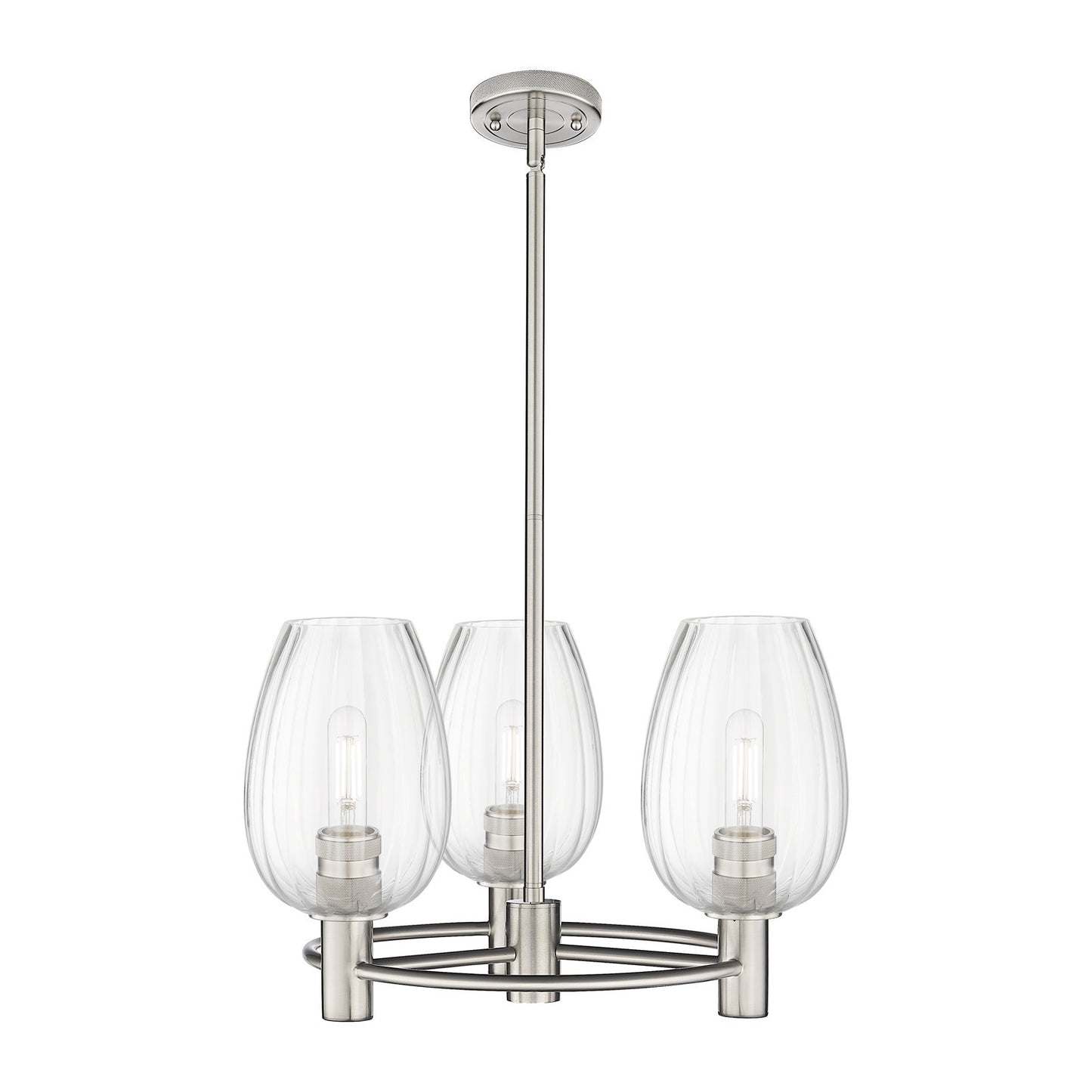 Innovations Preston Flute 20in 3-Light Pendant | Industrial Satin Nickel and Clear Glass | Kitchen Island & Dining Room | Model 434-3CR-SN-G457-6CL