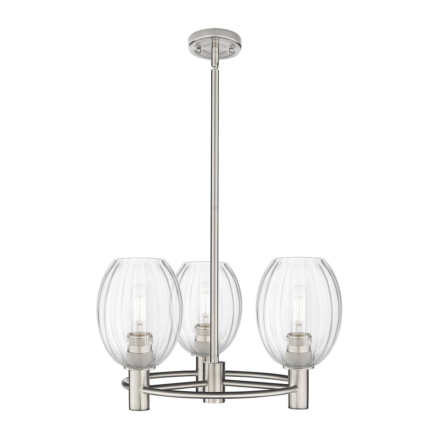 Innovations Preston Bulb 20in 3-Light Pendant | Industrial Satin Nickel and Clear Glass | Kitchen Island & Dining Room | Model 434-3CR-SN-G459-6CL