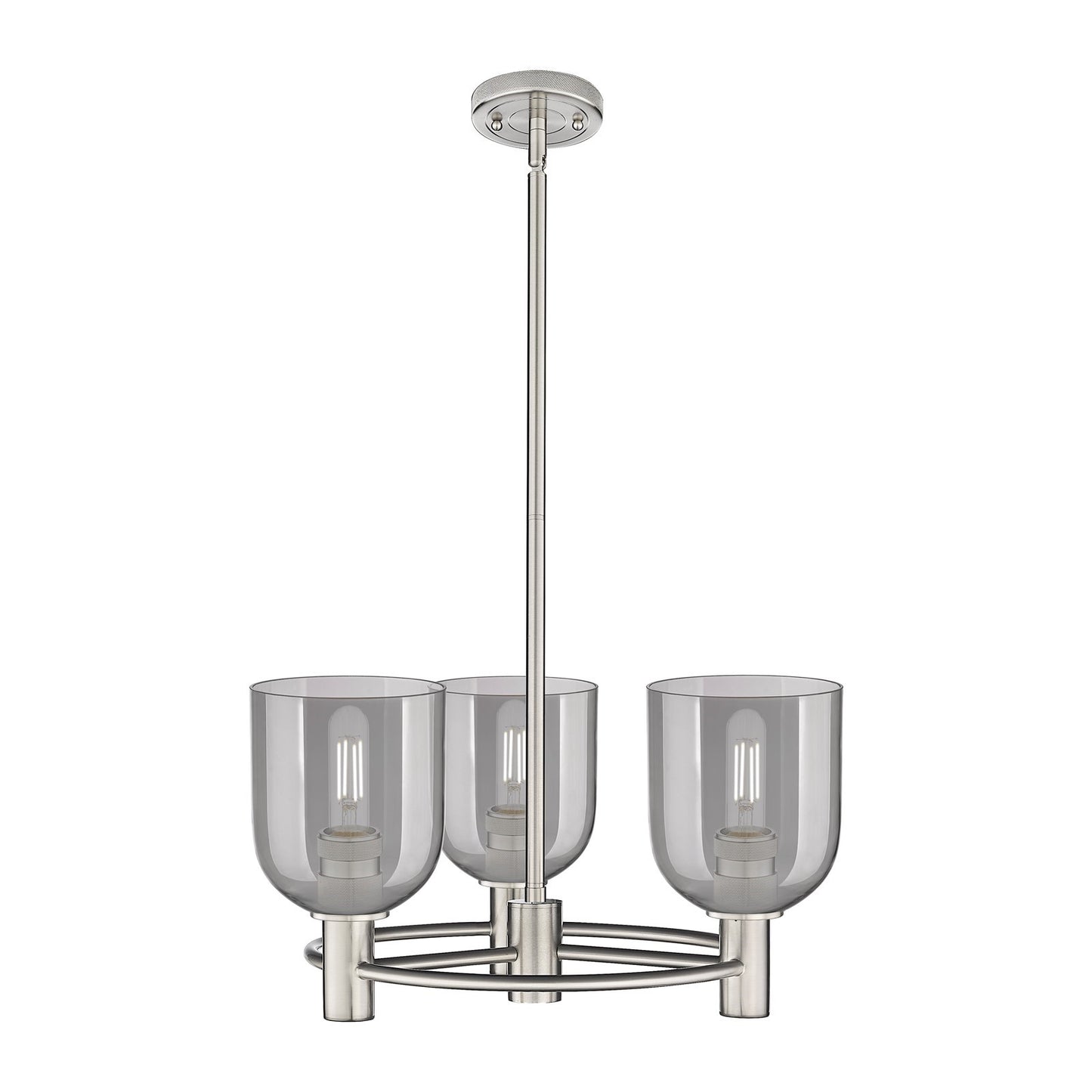 Innovations Bella 20in 3-Light Pendant | Industrial Satin Nickel and Light Smoke Glass | Kitchen Island & Dining Room | Model 434-3CR-SN-G558-6SM