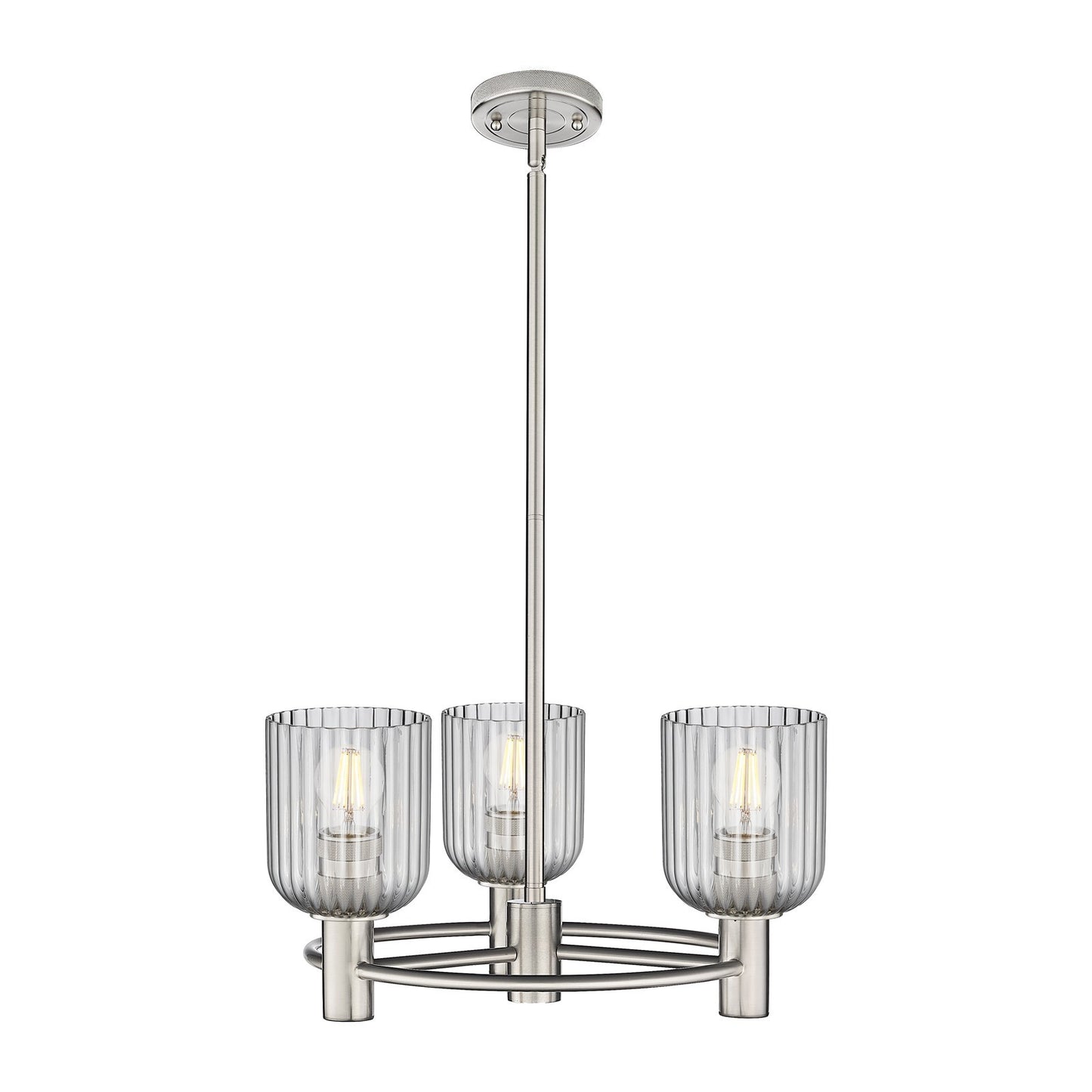 Innovations Crown Point 19in 3-Light Pendant | Industrial Satin Nickel and Light Smoke Glass | Kitchen Island & Dining | Model 434-3CR-SN-G559-5SM