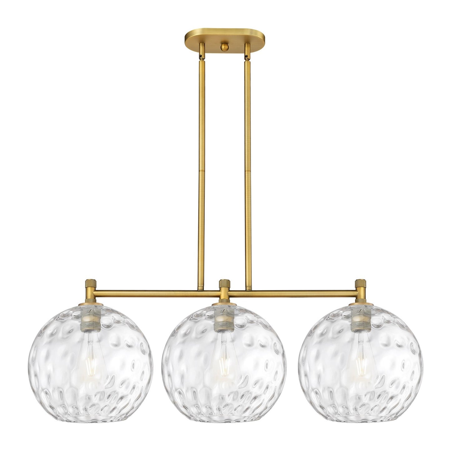 Innovations Athens Water Glass 39in 3-Light Island Light | Industrial Brushed Brass and Clear Glass | Kitchen Island | Model 434-3I-BB-G1215-12