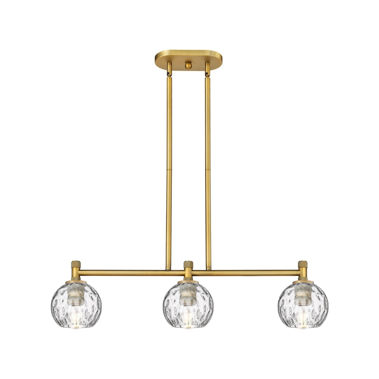 Innovations Athens Water Glass 33in 3-Light Island Light | Industrial Brushed Brass and Clear Glass | Kitchen Island | Model 434-3I-BB-G1215-6