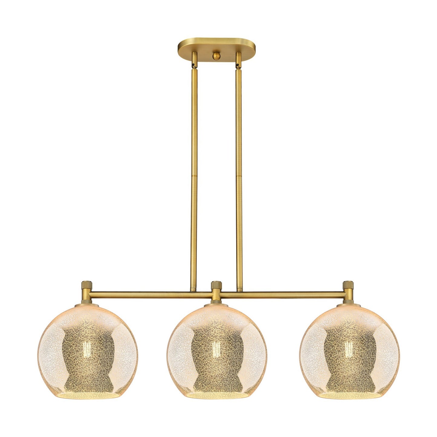 Innovations Athens 37in 3-Light Island Light | Industrial Brushed Brass and Mercury Glass | Kitchen Island & Dining Room | Model 434-3I-BB-G128-10