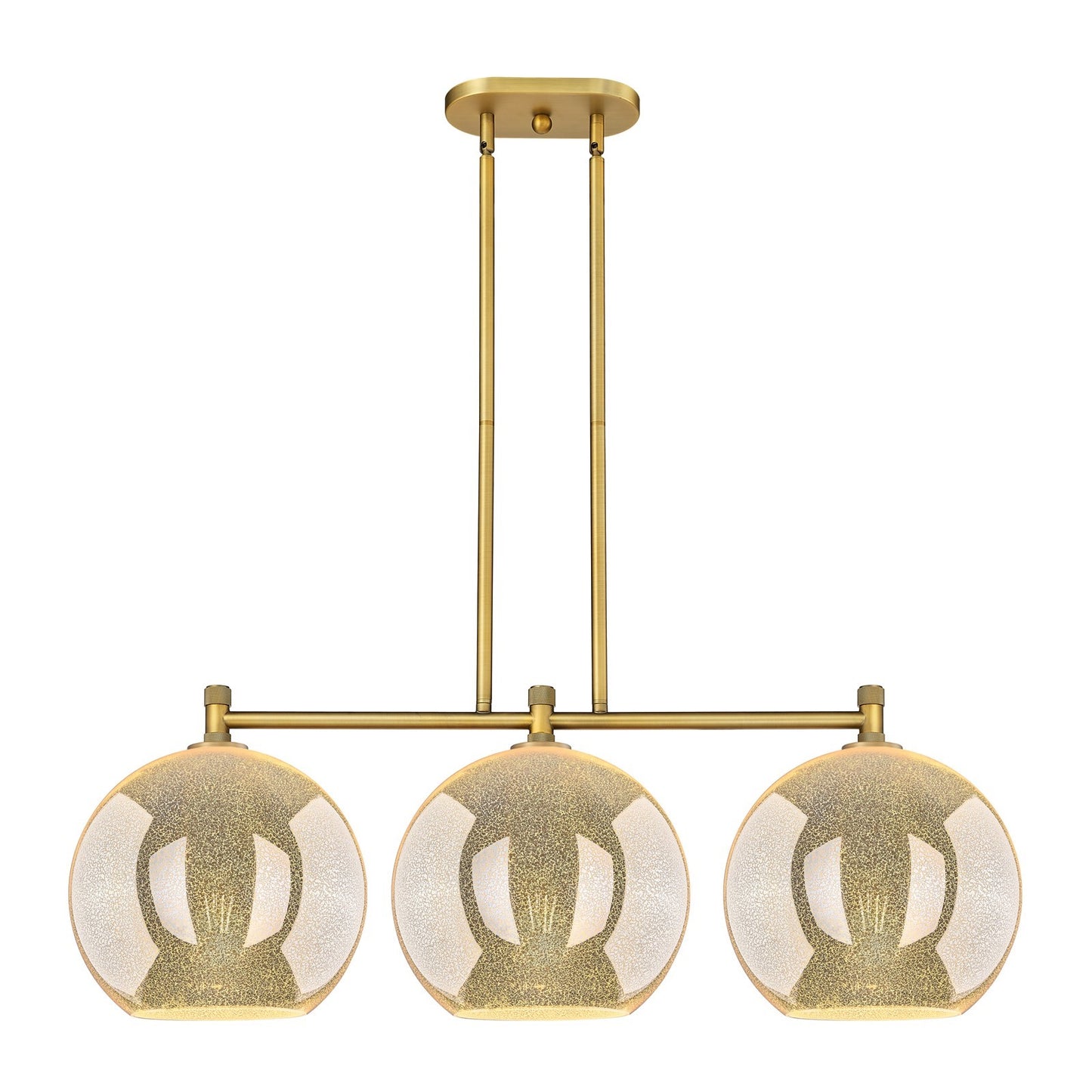 Innovations Athens 38.75in 3-Light Island Light | Industrial Brushed Brass and Mercury Glass | Kitchen Island & Dining Room | Model 434-3I-BB-G128-12