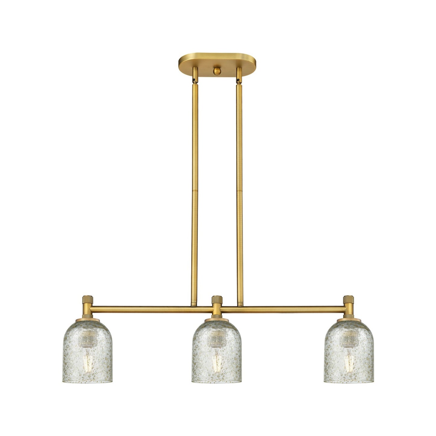 Innovations Caledonia 32in 3-Light Island Light | Brushed Brass and Mica Glass | Kitchen Island & Dining Room | 32 x 8.88 in | Model 434-3I-BB-G259