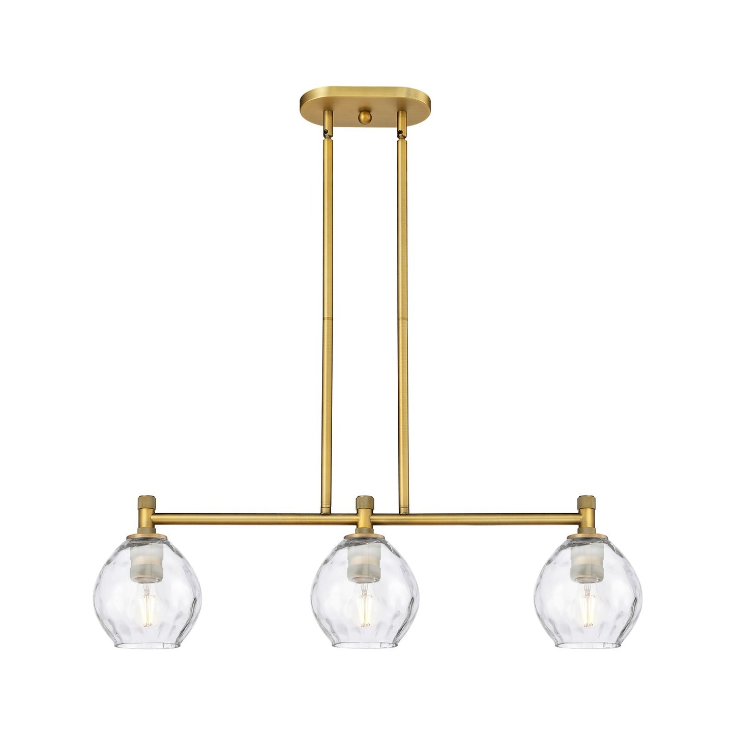 Innovations Waverly 33in 3-Light Island Light | Industrial Brushed Brass and Clear Globe Glass | Kitchen Island & Dining Room | Model 434-3I-BB-G362