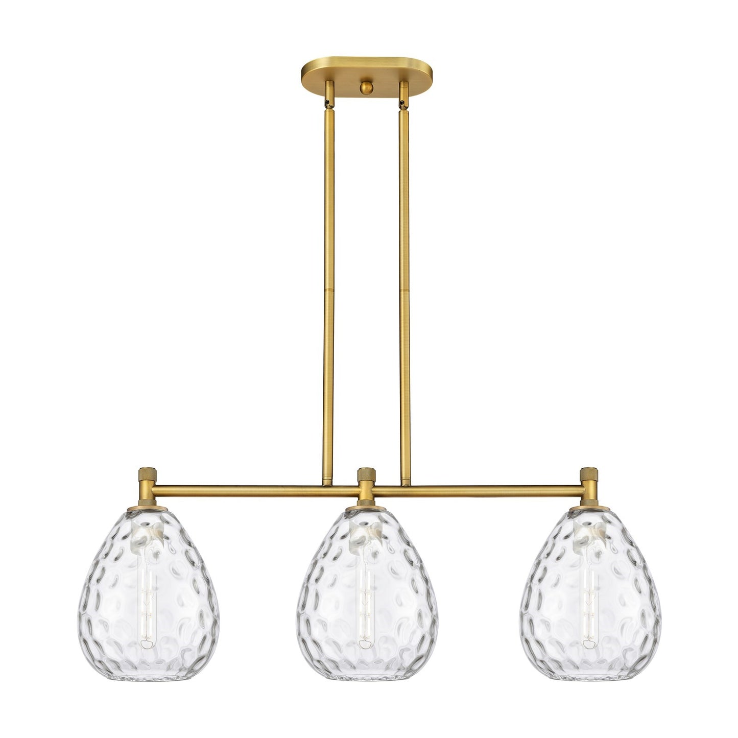Innovations Waverly 35in 3-Light Island Light | Industrial Brushed Brass and Clear Globe Glass | Kitchen Island & Dining Room | Model 434-3I-BB-G372