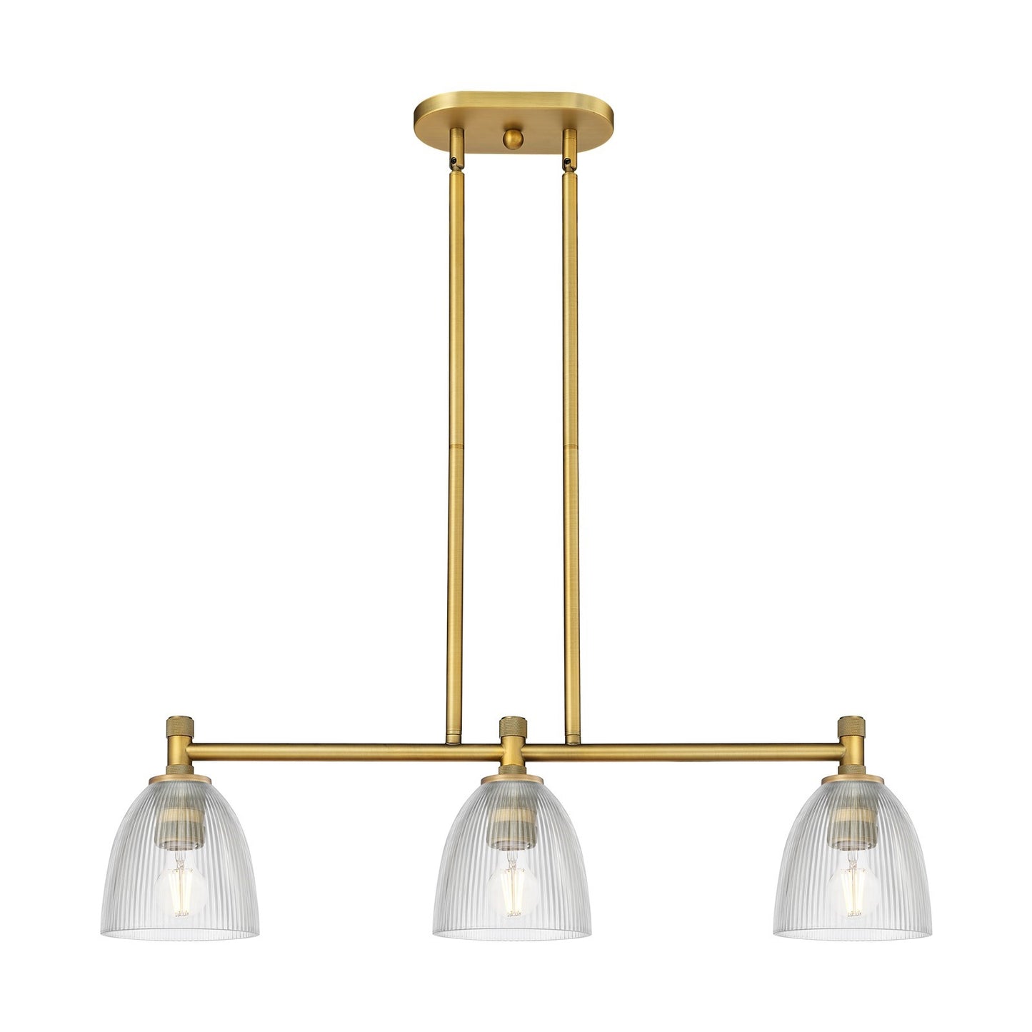 Innovations Castile 33in 3-Light Island Light | Industrial Brushed Brass and Clear Glass | Kitchen Island & Dining Room | Model 434-3I-BB-G382