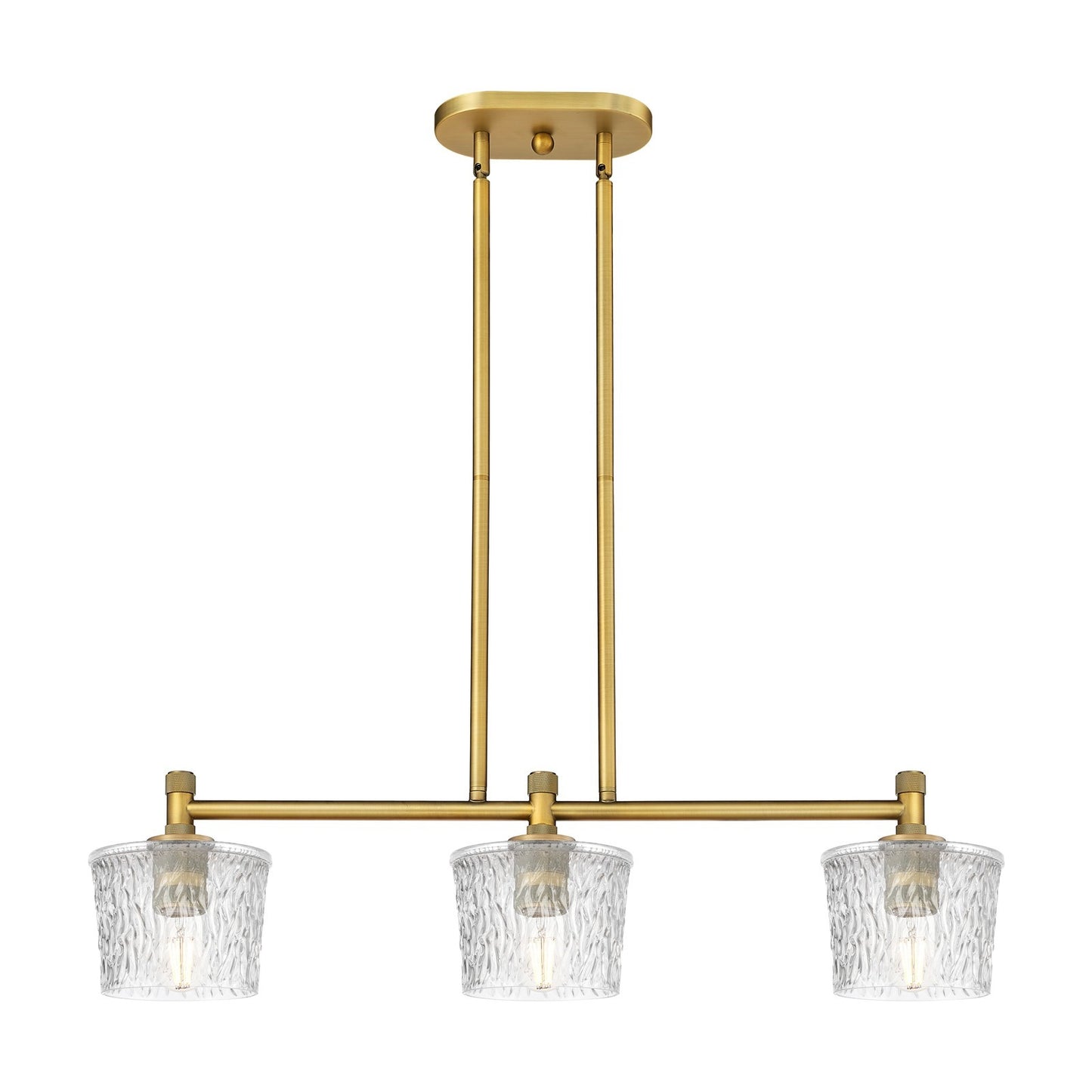 Innovations Niagara 33.5in 3-Light Island Light | Industrial Brushed Brass and Clear Glass | Kitchen Island & Dining Room | Model 434-3I-BB-G402