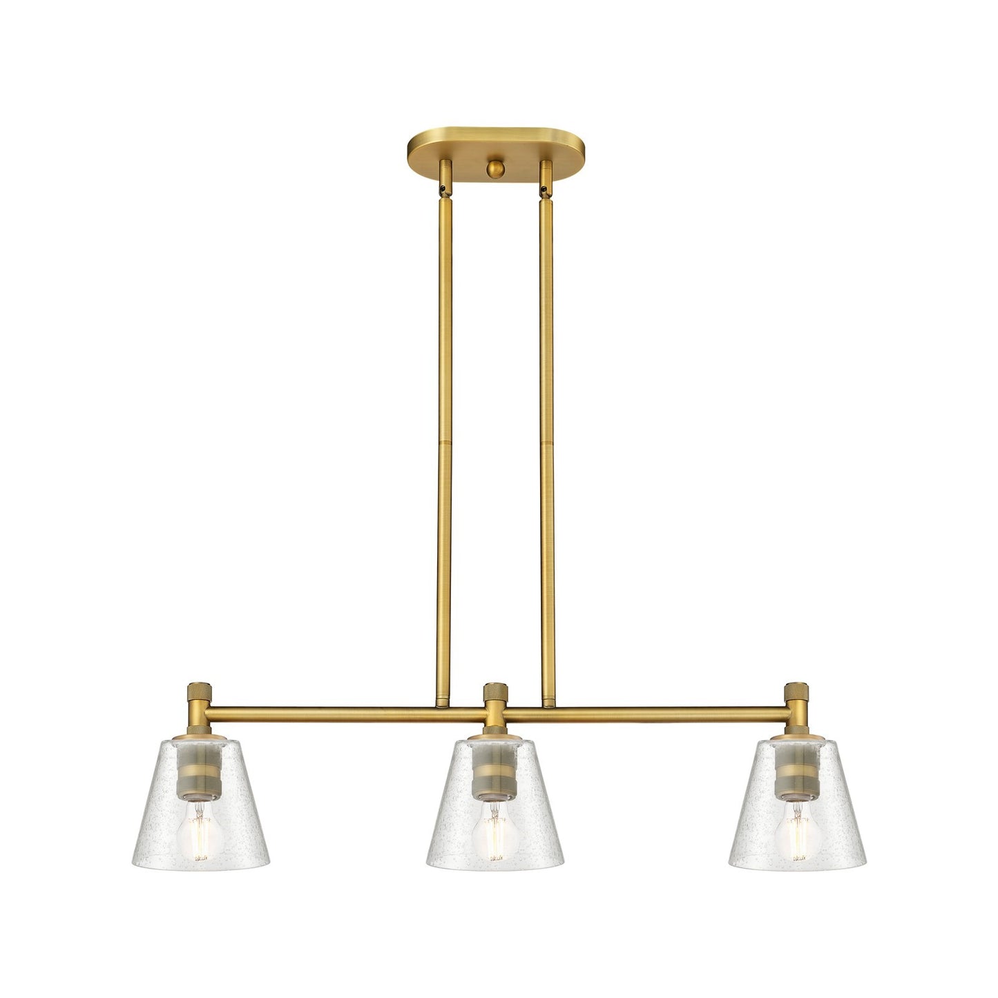 Innovations Caton 33in 3-Light Island Light | Industrial Brushed Brass and Frosted Glass | Kitchen Island & Dining Room | Model 434-3I-BB-G454