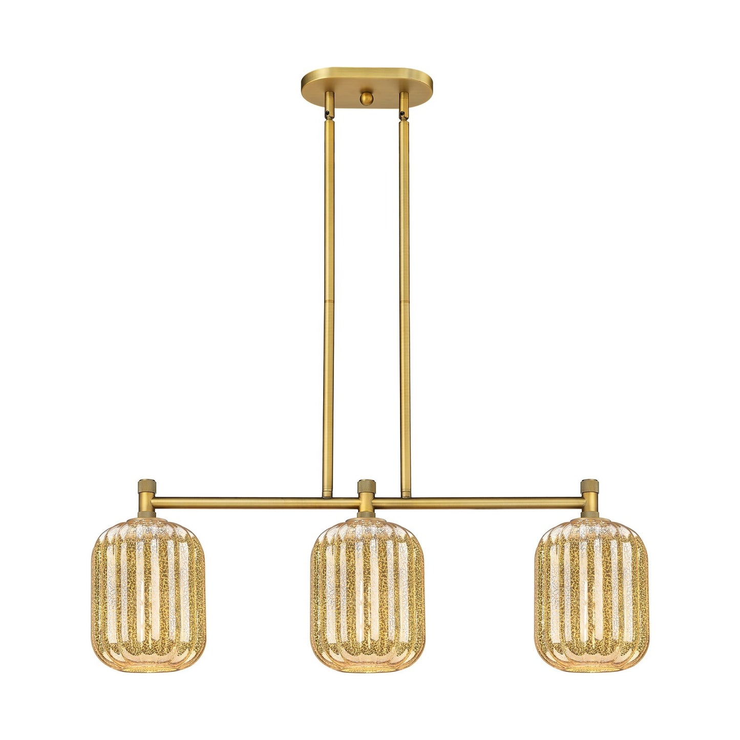 Innovations Preston Cylinder 34in 3-Light Island | Industrial Brushed Brass and Mercury Glass | Kitchen Island & Dining | Model 434-3I-BB-G460-7ME