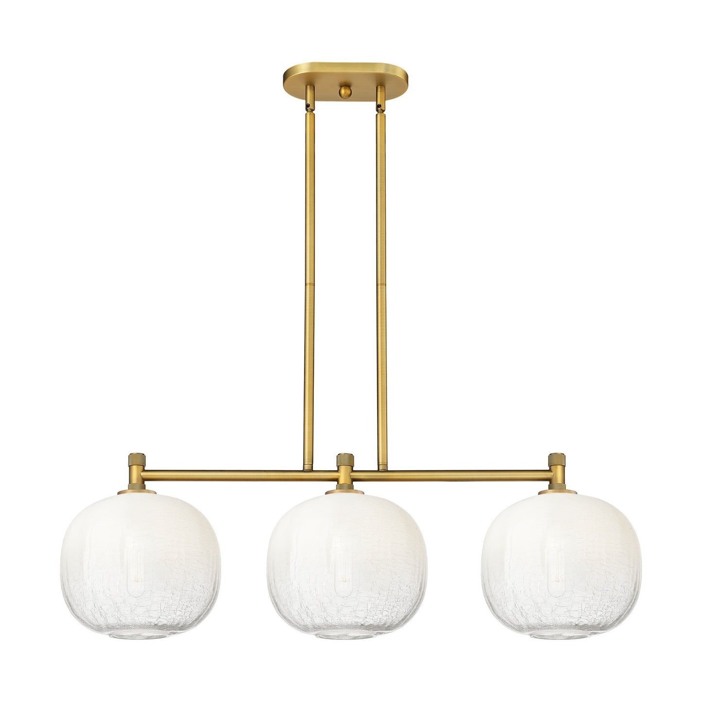 Innovations Brookhaven Sphere 37in 3-Light Island | Industrial Brushed Brass and Opal Glass | Kitchen Island & Dining | Model 434-3I-BB-G481-10OP