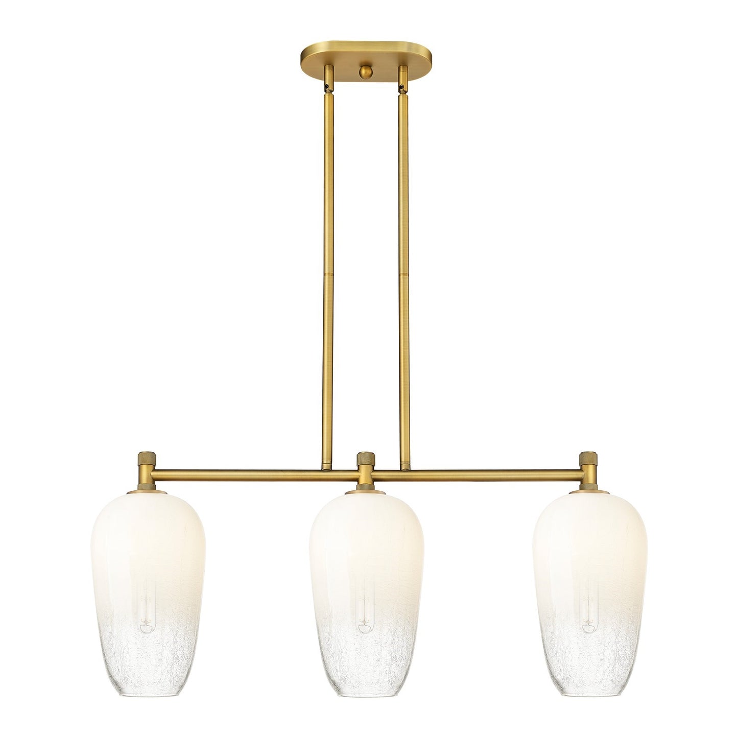 Innovations Brookhaven Flute 34in 3-Light Island Light | Industrial Brushed Brass and Opal Glass | Kitchen Island & Dining | Model 434-3I-BB-G484-7OP
