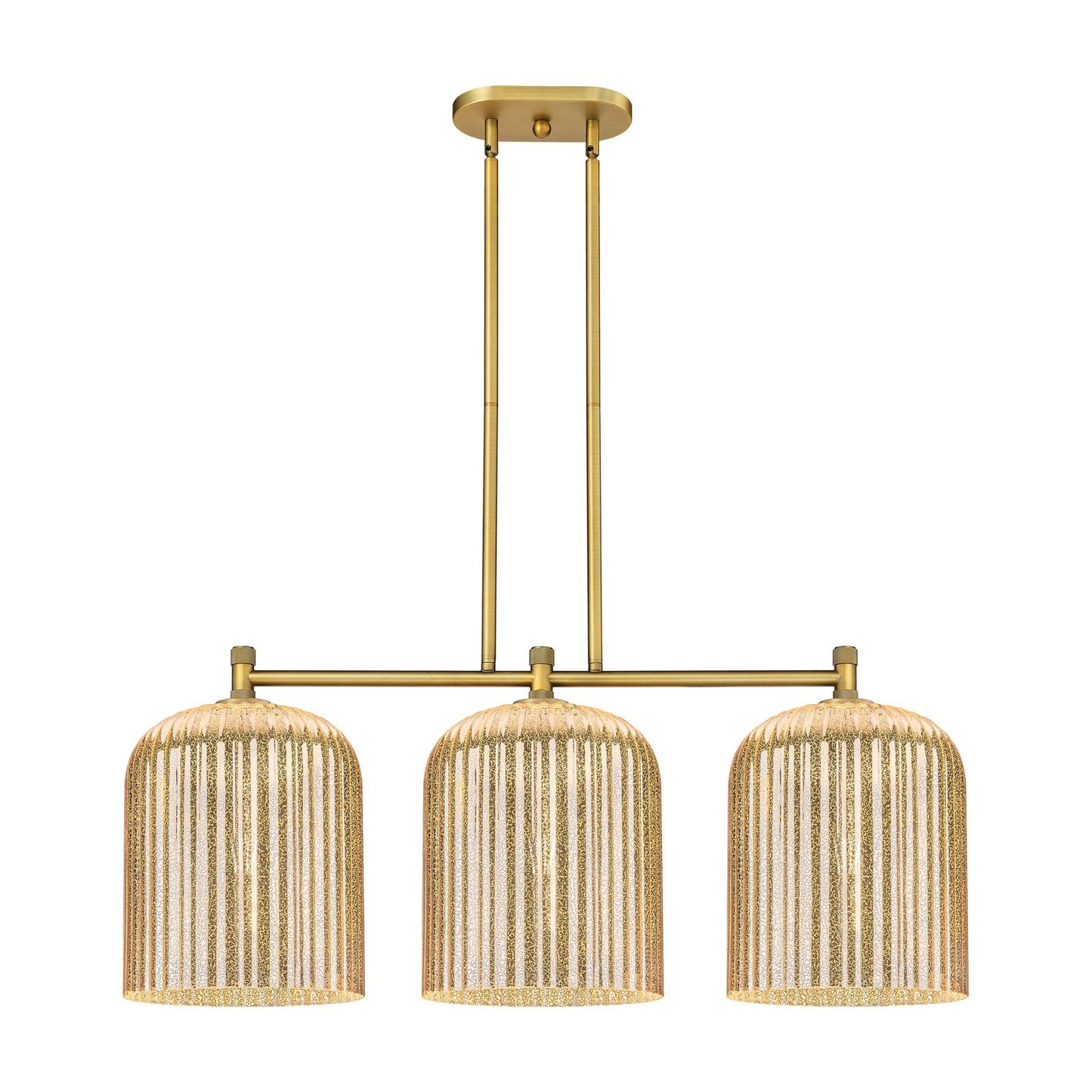 Innovations Crown Point 39in 3-Light Island Light | Industrial Brushed Brass and Mercury Glass | Kitchen Island & Dining | Model 434-3I-BB-G559-12ME