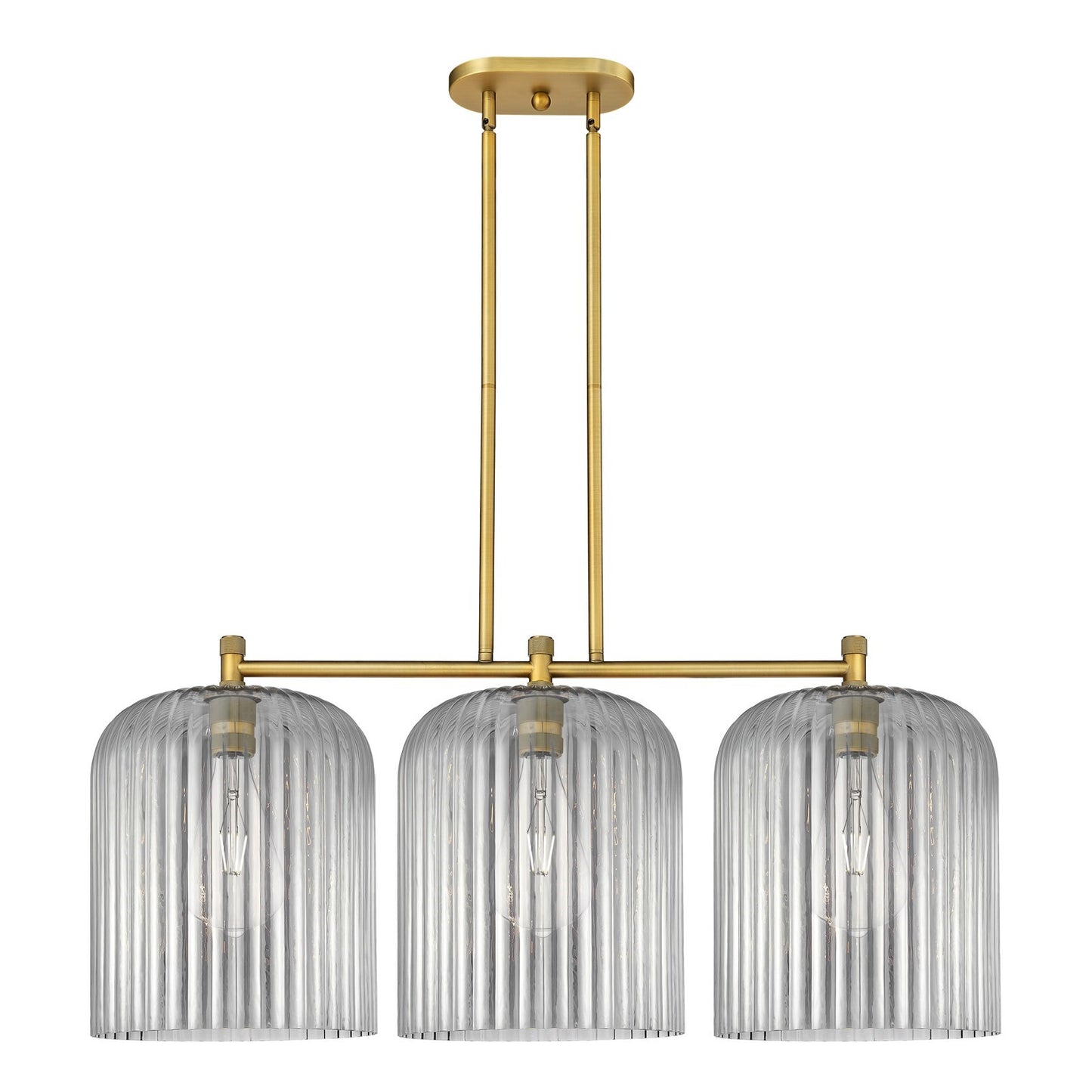 Innovations Crown Point 39in 3-Light Island | Industrial Brushed Brass and Light Smoke Glass | Kitchen Island & Dining | Model 434-3I-BB-G559-12SM
