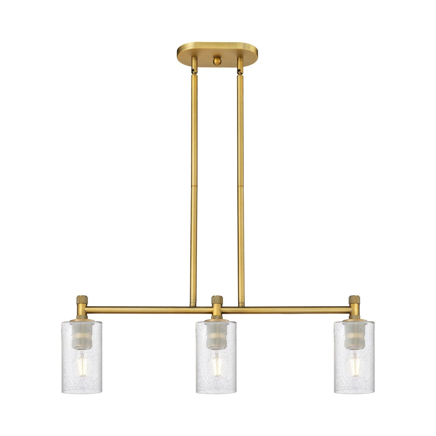 Innovations Clymer 31in 3-Light Island Light | Industrial Brushed Brass and Seedy Glass | Kitchen Island & Dining Room | Model 434-3I-BB-G804