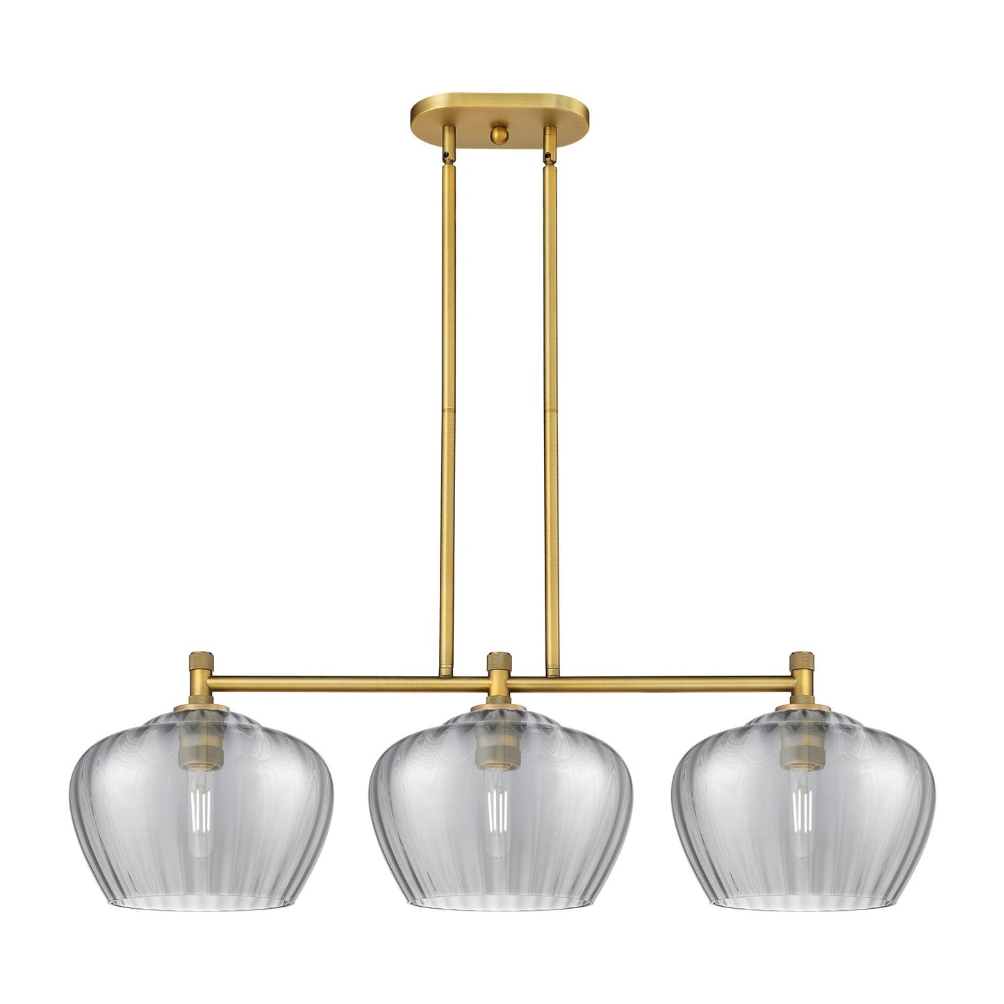 Innovations Fenton 38in 3-Light Island Light | Industrial Brushed Brass and Light Smoke Glass | Kitchen Island & Dining Room | Model 434-3I-BB-G93-L