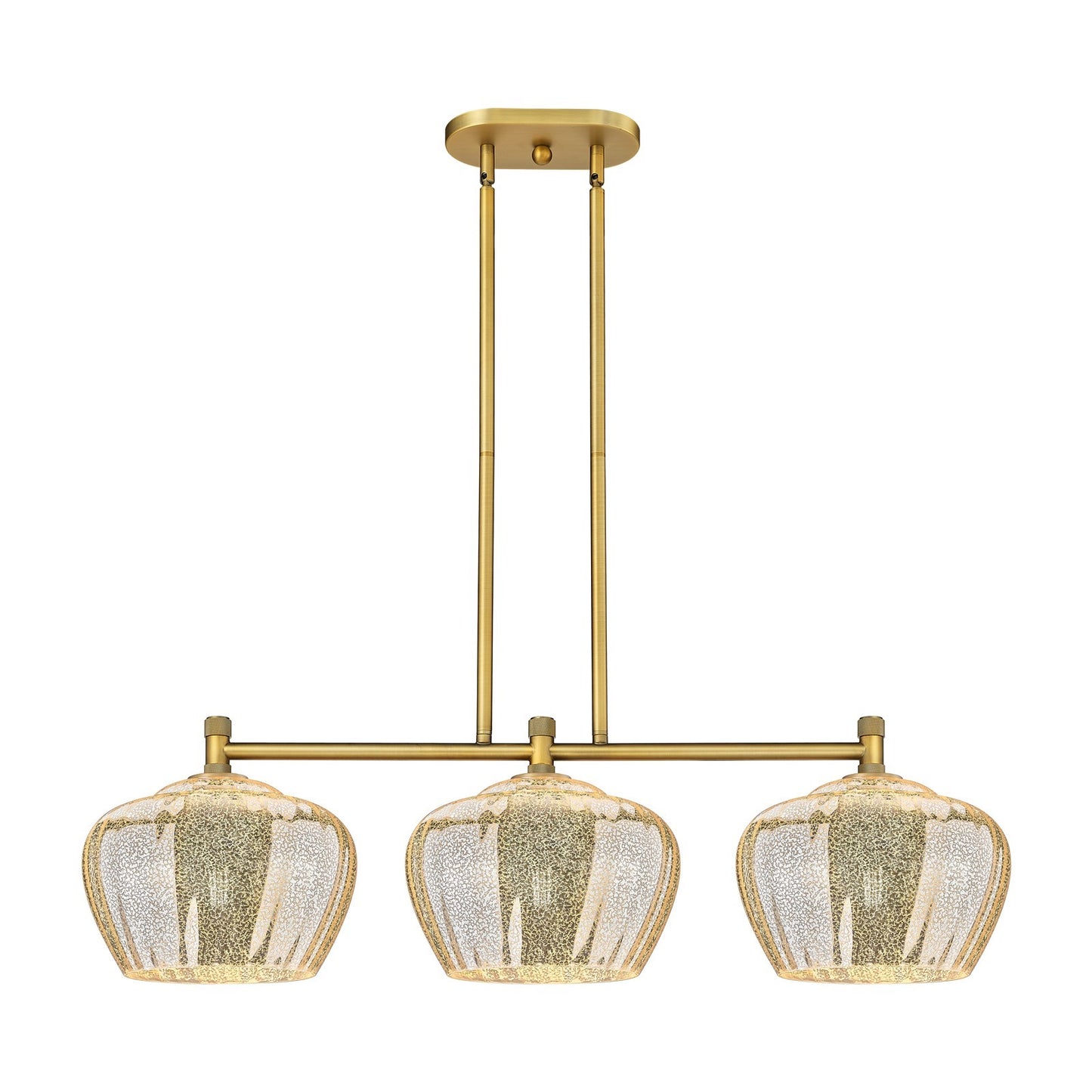 Innovations Fenton 38in 3-Light Island Light | Industrial Brushed Brass and Mercury Glass | Kitchen Island & Dining Room | Model 434-3I-BB-G96-L