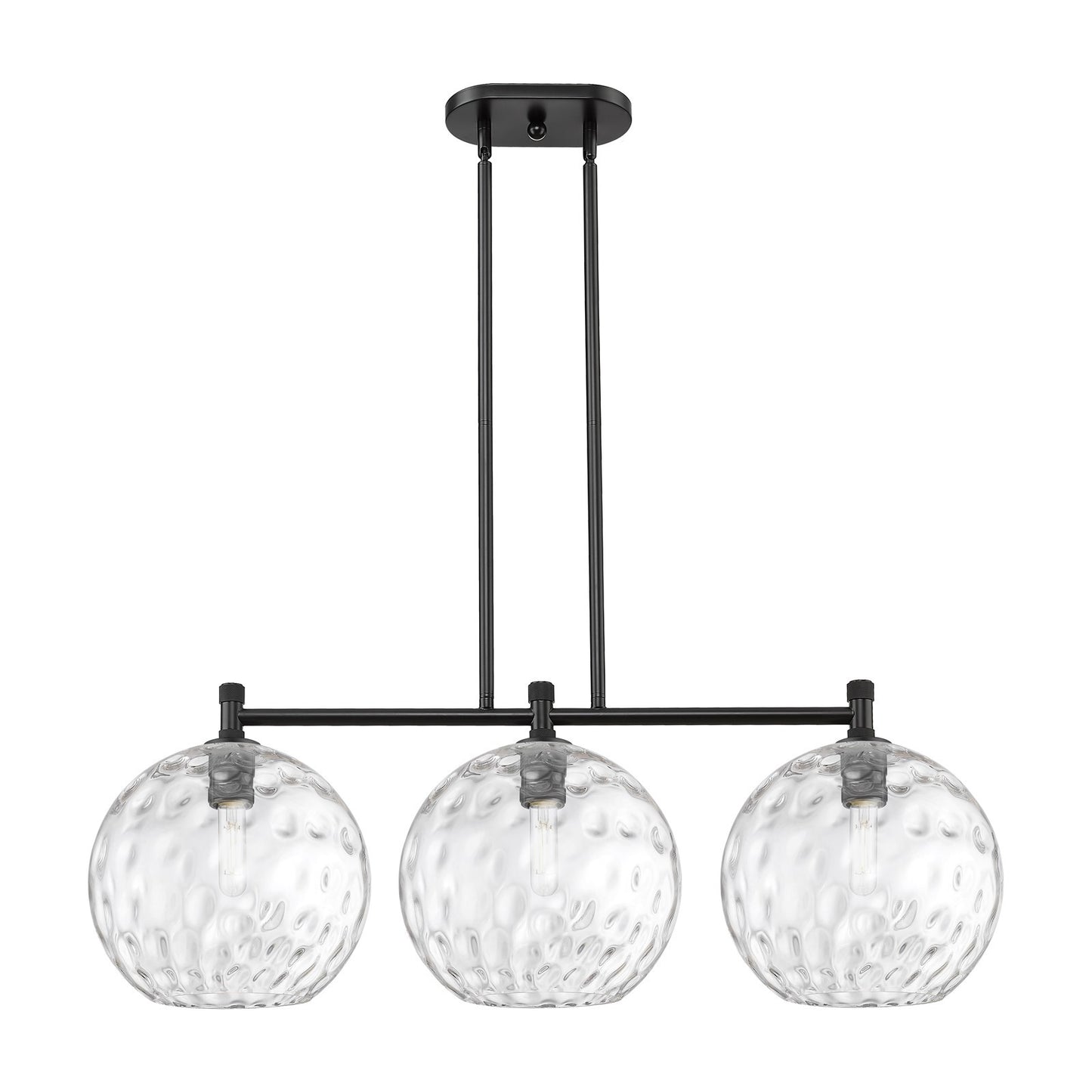 Innovations Athens Water Glass 39in 3-Light Island Light | Industrial Matte Black and Clear Glass | Kitchen Island | Model 434-3I-BK-G1215-12