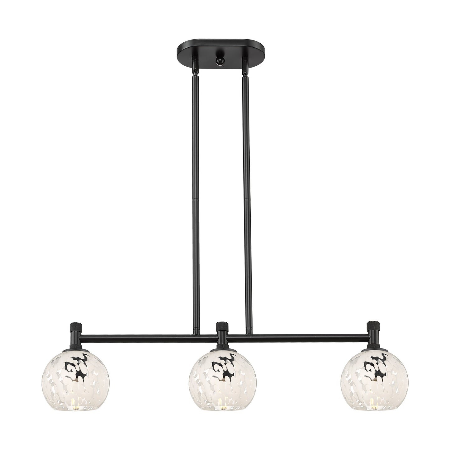 Innovations White Mouchette 33in 3-Light Island Light | Industrial Matte Black and White Glass | Kitchen Island & Dining | Model 434-3I-BK-G1216-6WM
