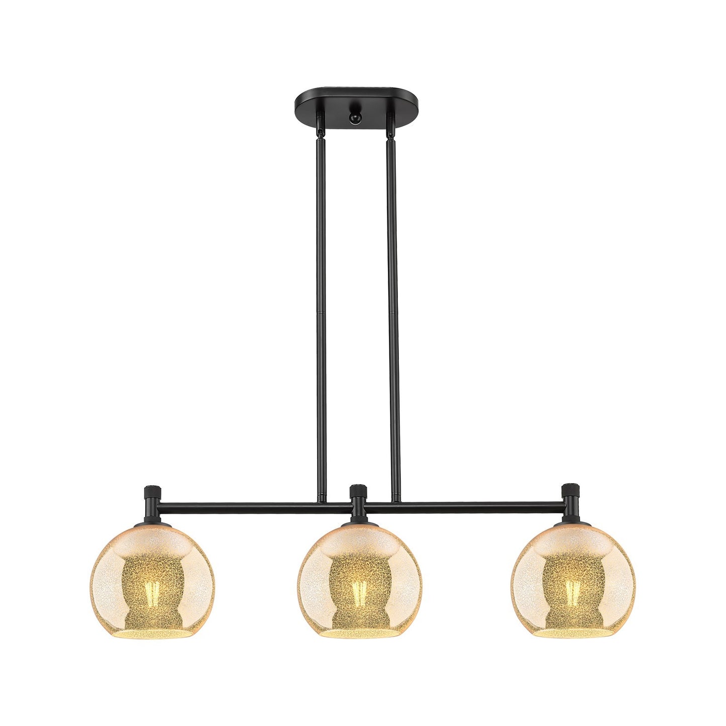 Innovations Athens 35in 3-Light Island Light | Industrial Matte Black and Mercury Glass | Kitchen Island & Dining Room | Model 434-3I-BK-G128-8
