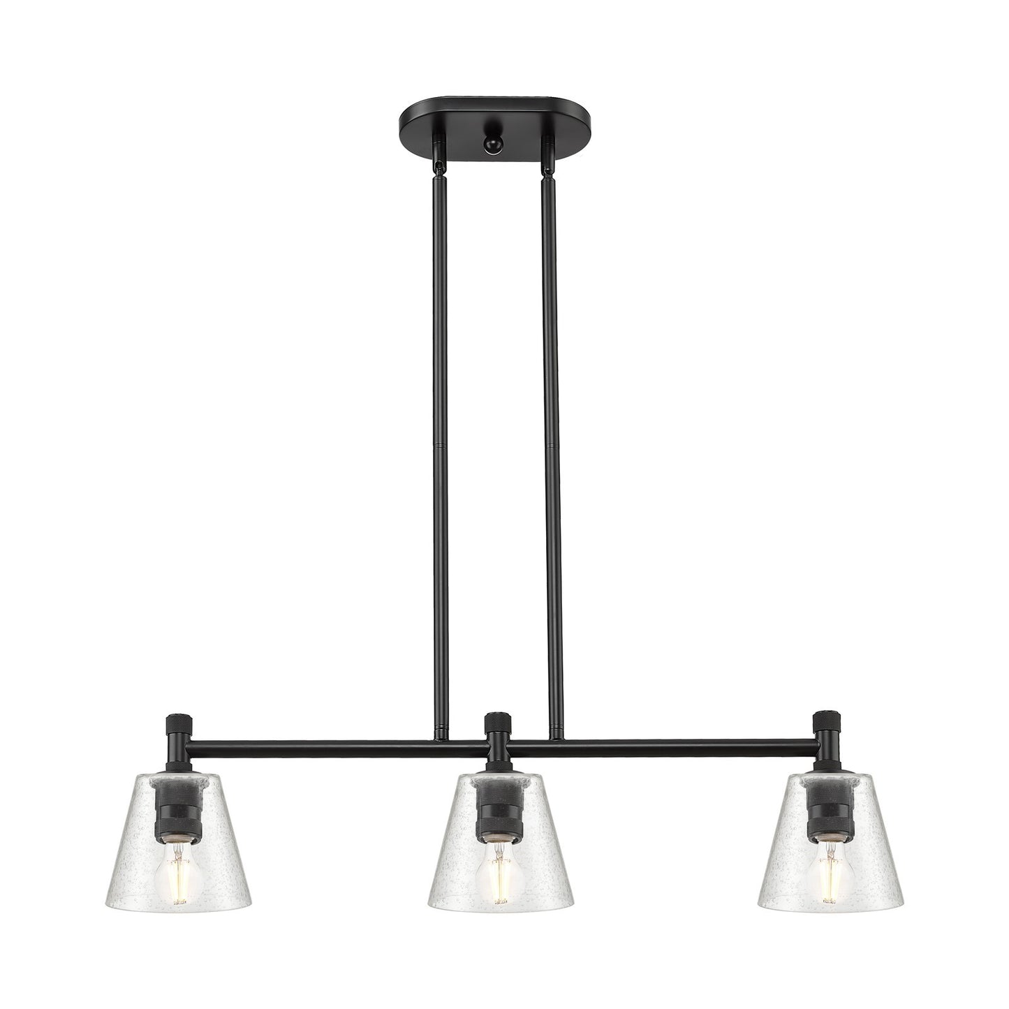 Innovations Caton 33in 3-Light Island Light | Industrial Matte Black and Frosted Glass | Kitchen Island & Dining Room | Model 434-3I-BK-G454