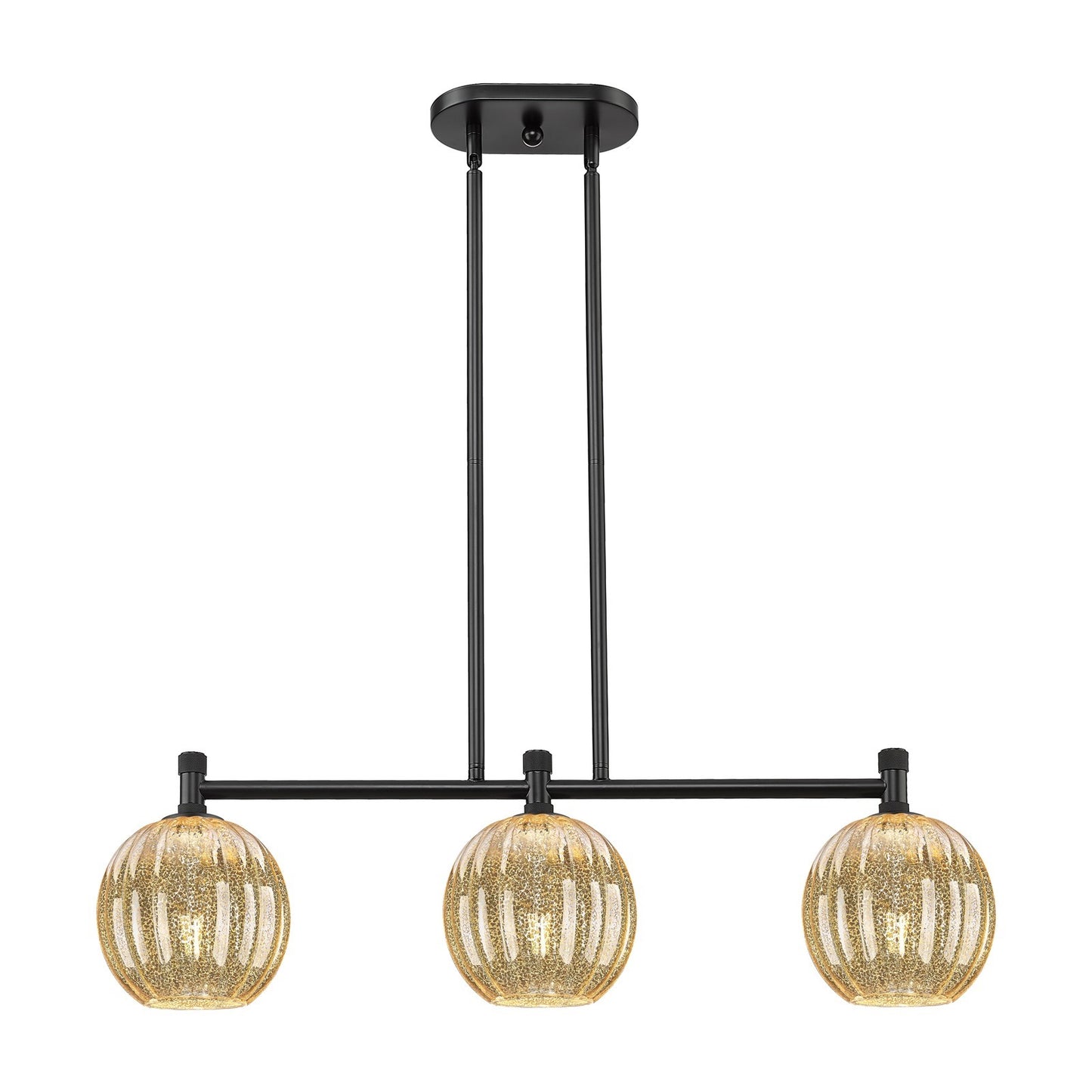 Innovations Preston Globe 34in 3-Light Island Light | Industrial Matte Black and Mercury Glass | Kitchen Island & Dining | Model 434-3I-BK-G458-7ME