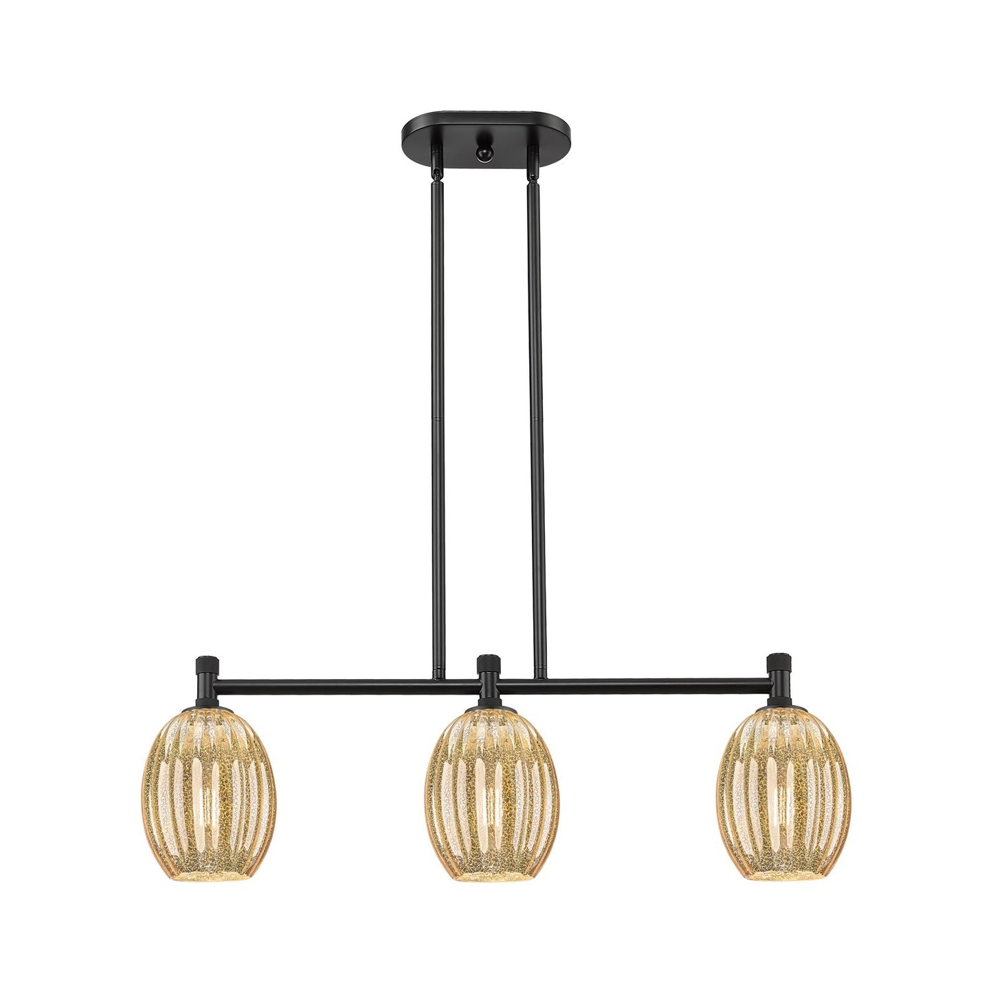 Innovations Preston Bulb 33in 3-Light Island Light | Industrial Matte Black and Mercury Glass | Kitchen Island & Dining | Model 434-3I-BK-G459-6ME
