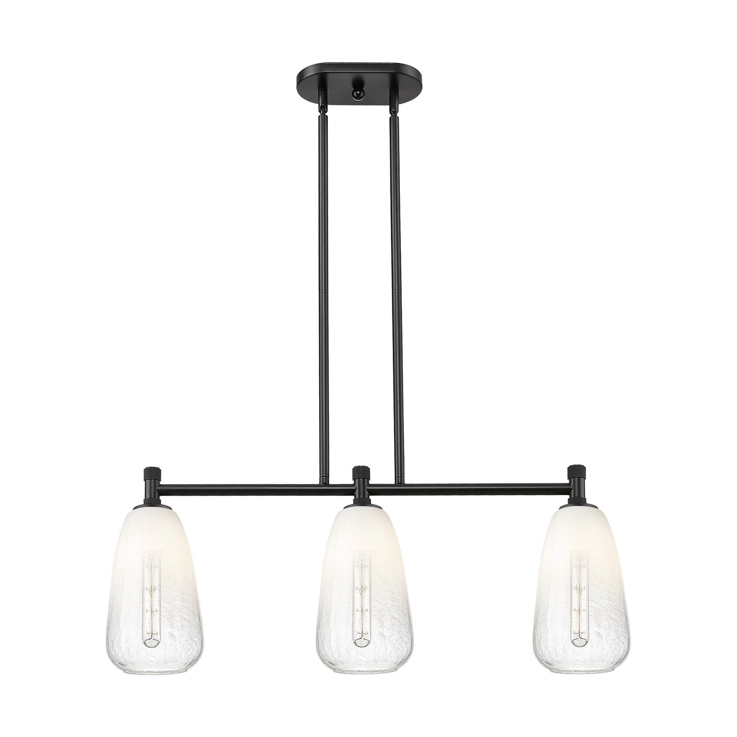 Innovations Brookhaven Almond 33in 3-Light Island Light | Industrial Matte Black and Opal Glass | Kitchen Island & Dining | Model 434-3I-BK-G480-6OP