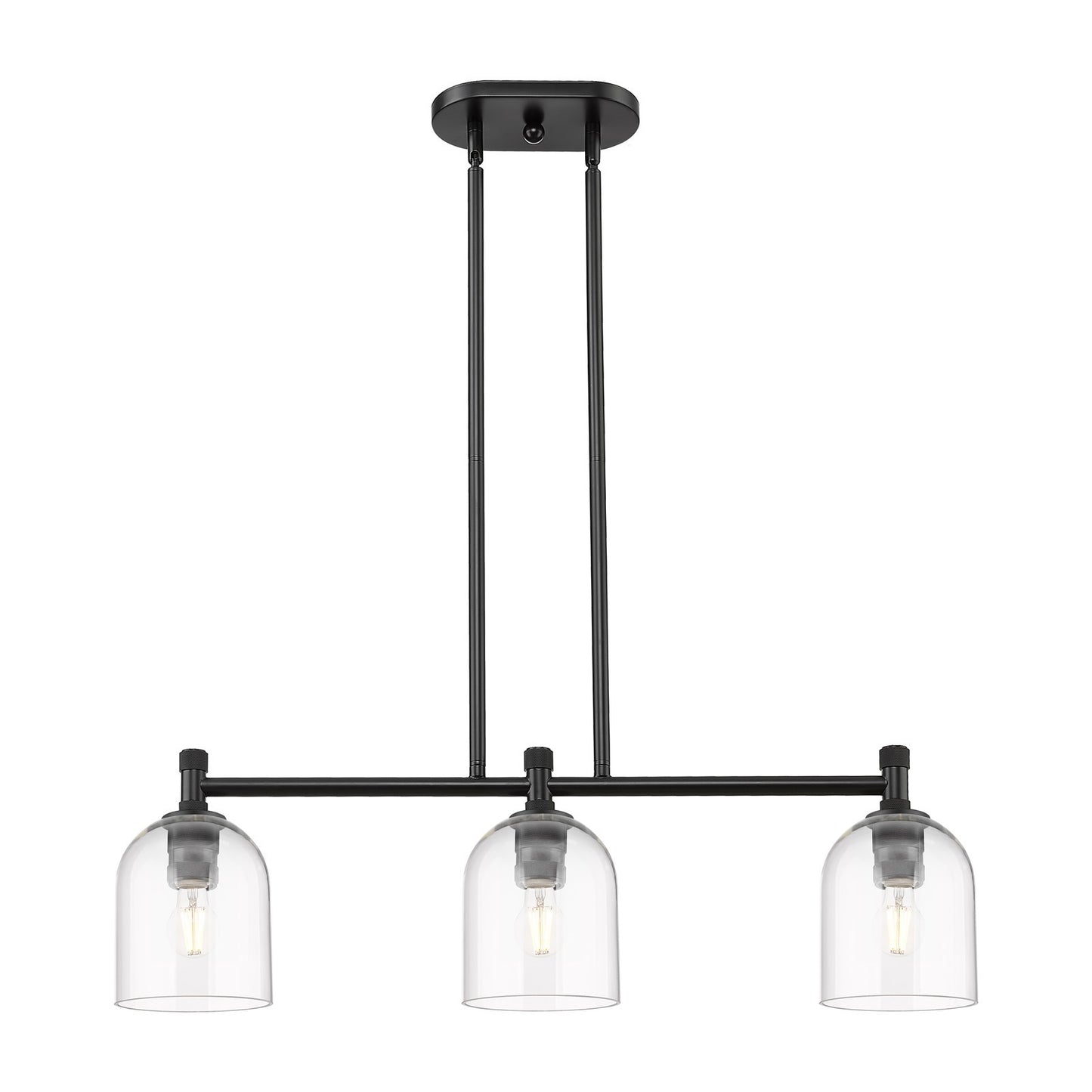 Innovations Bella 33in 3-Light Island Light | Industrial Matte Black and Clear Glass | Kitchen Island & Dining Room | Model 434-3I-BK-G558-6CL