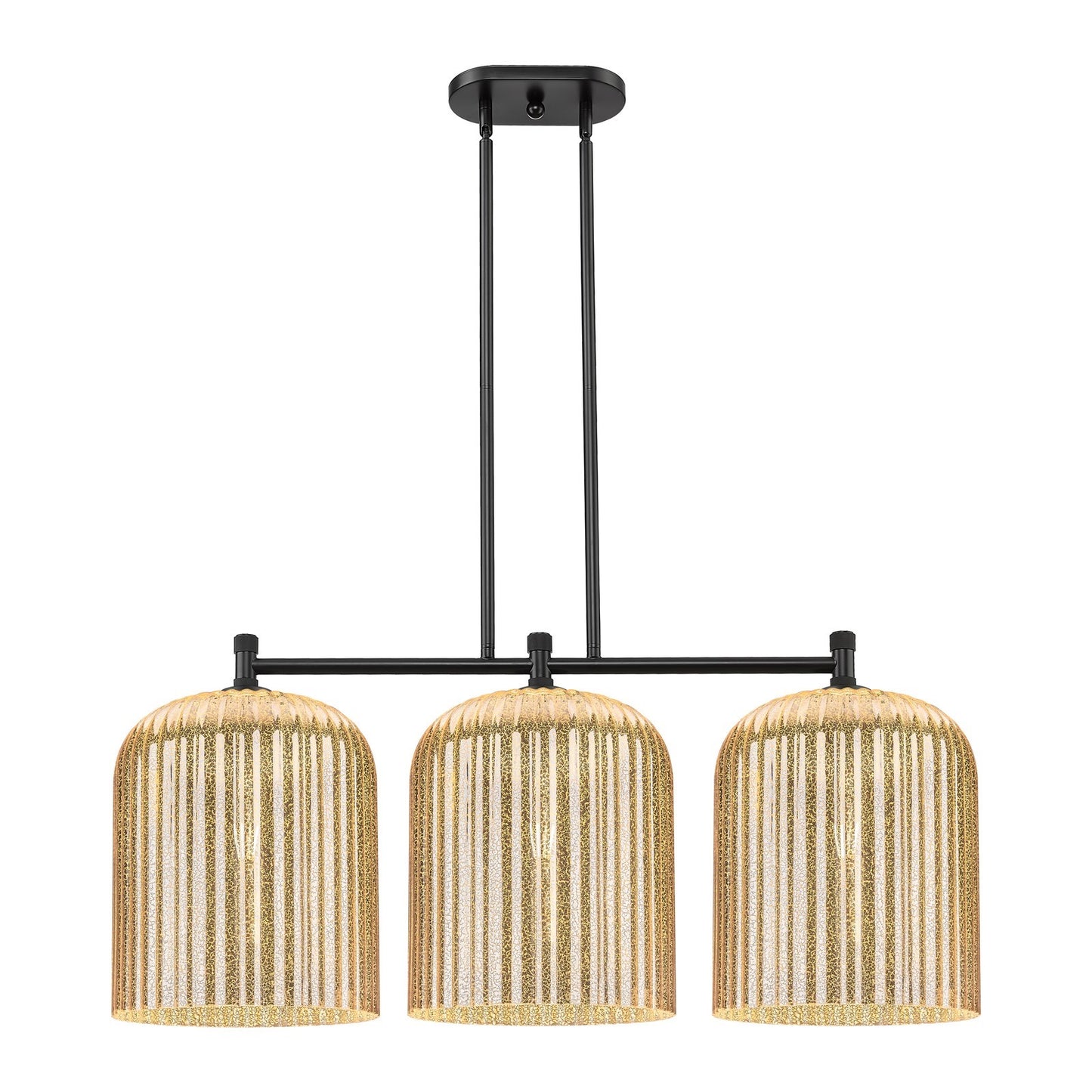 Innovations Crown Point 39in 3-Light Island Light | Industrial Matte Black and Mercury Glass | Kitchen Island & Dining | Model 434-3I-BK-G559-12ME