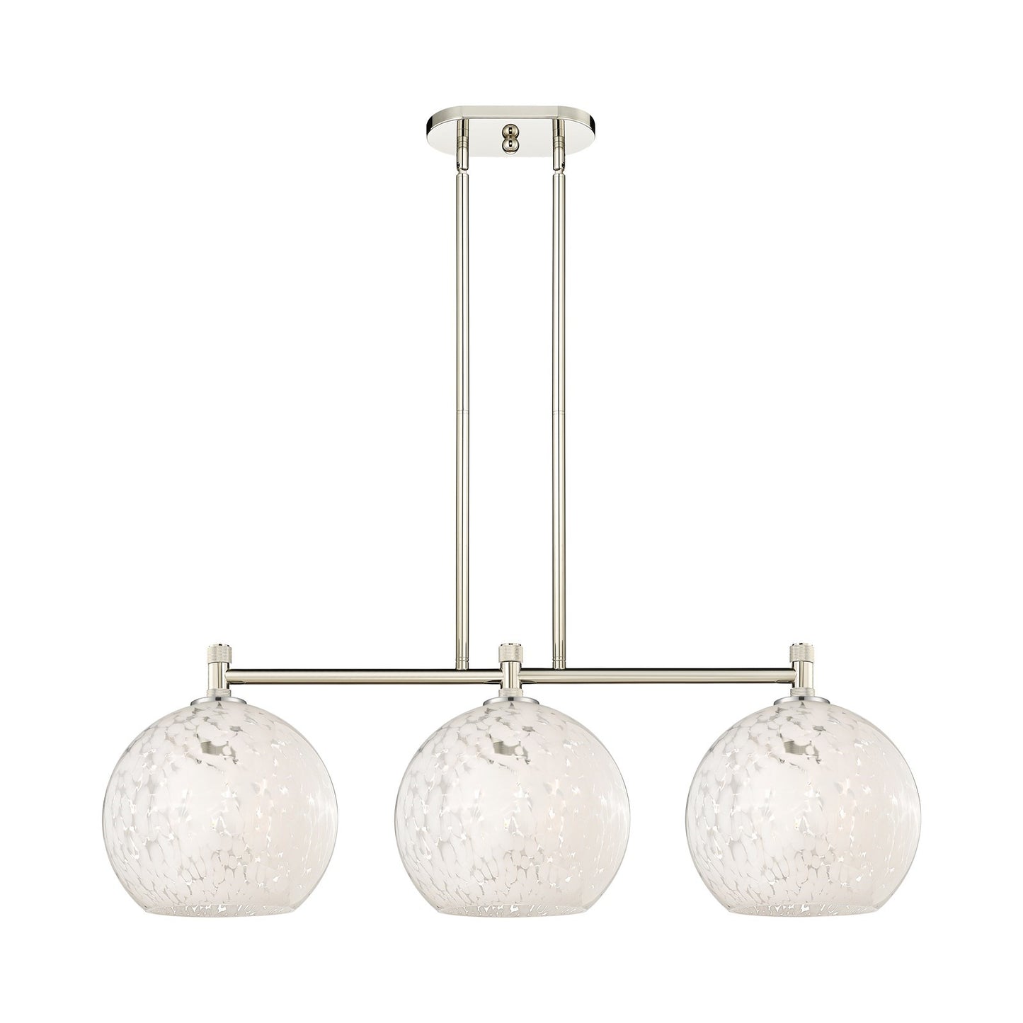 Innovations White Mouchette 37in 3-Light Island Light | Industrial Polished Nickel and White Glass | Kitchen Island | Model 434-3I-PN-G1216-10WM