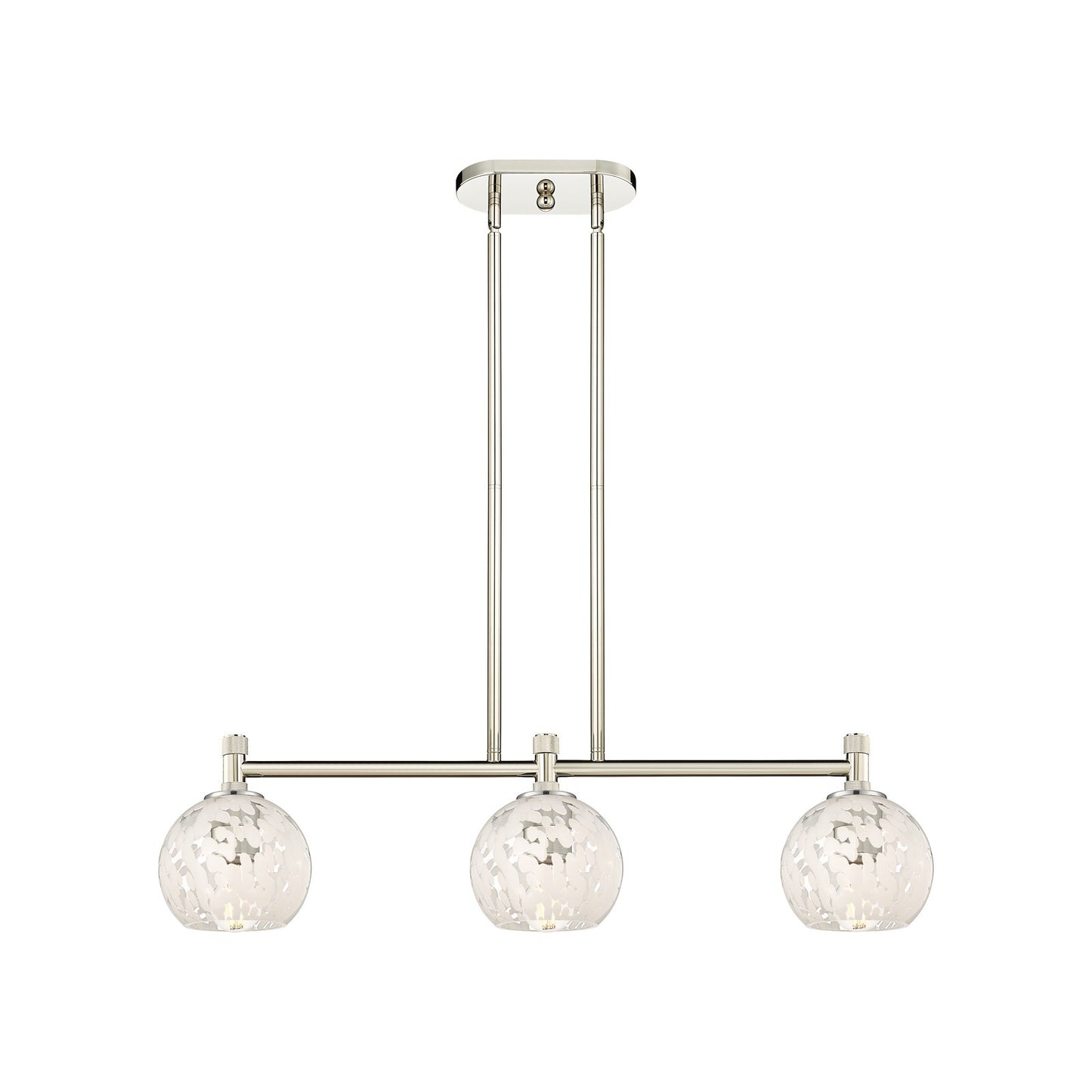 Innovations White Mouchette 33in 3-Light Island Light | Industrial Polished Nickel and White Glass | Kitchen Island | Model 434-3I-PN-G1216-6WM