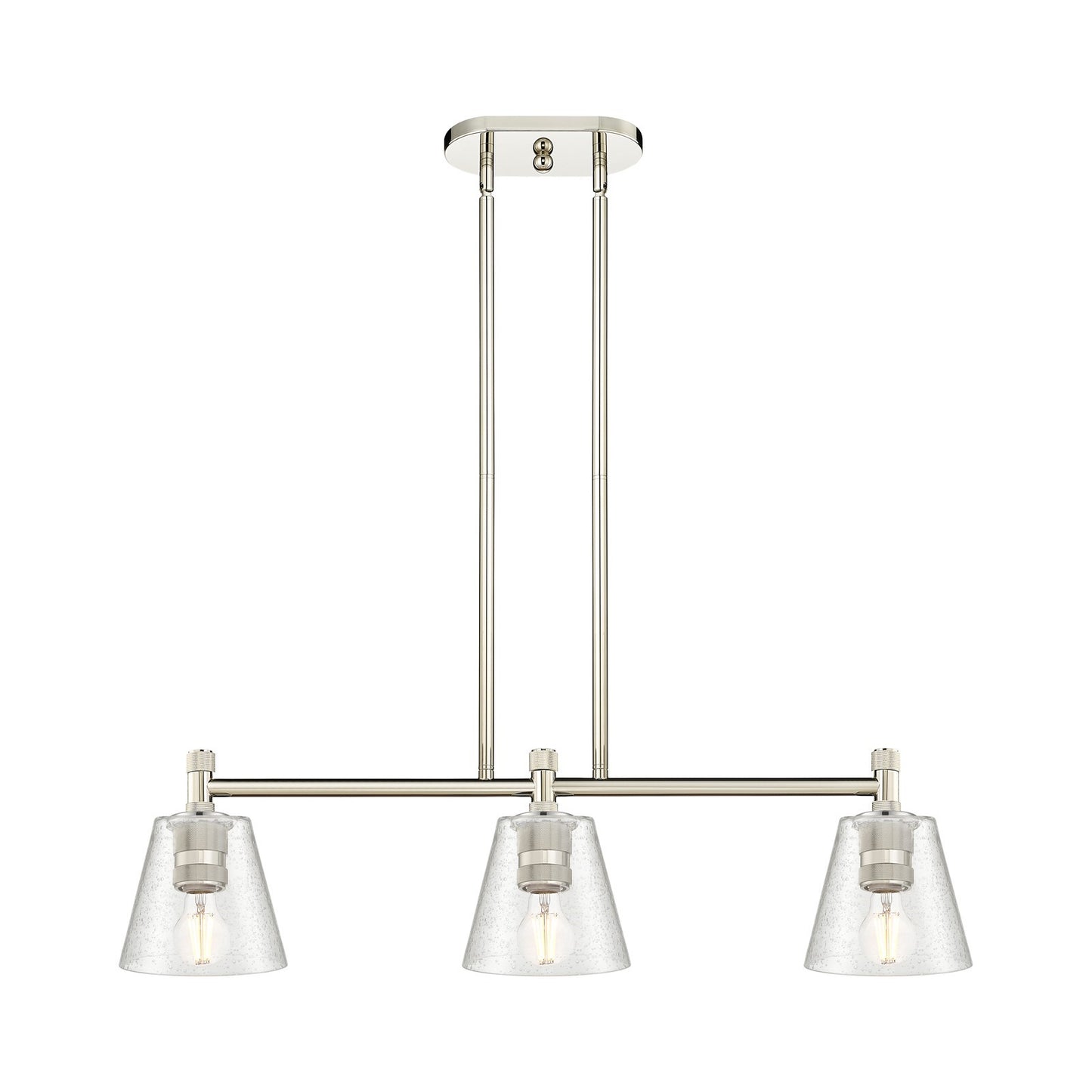 Innovations Caton 33in 3-Light Island Light | Industrial Polished Nickel and Frosted Glass | Kitchen Island & Dining Room | Model 434-3I-PN-G454