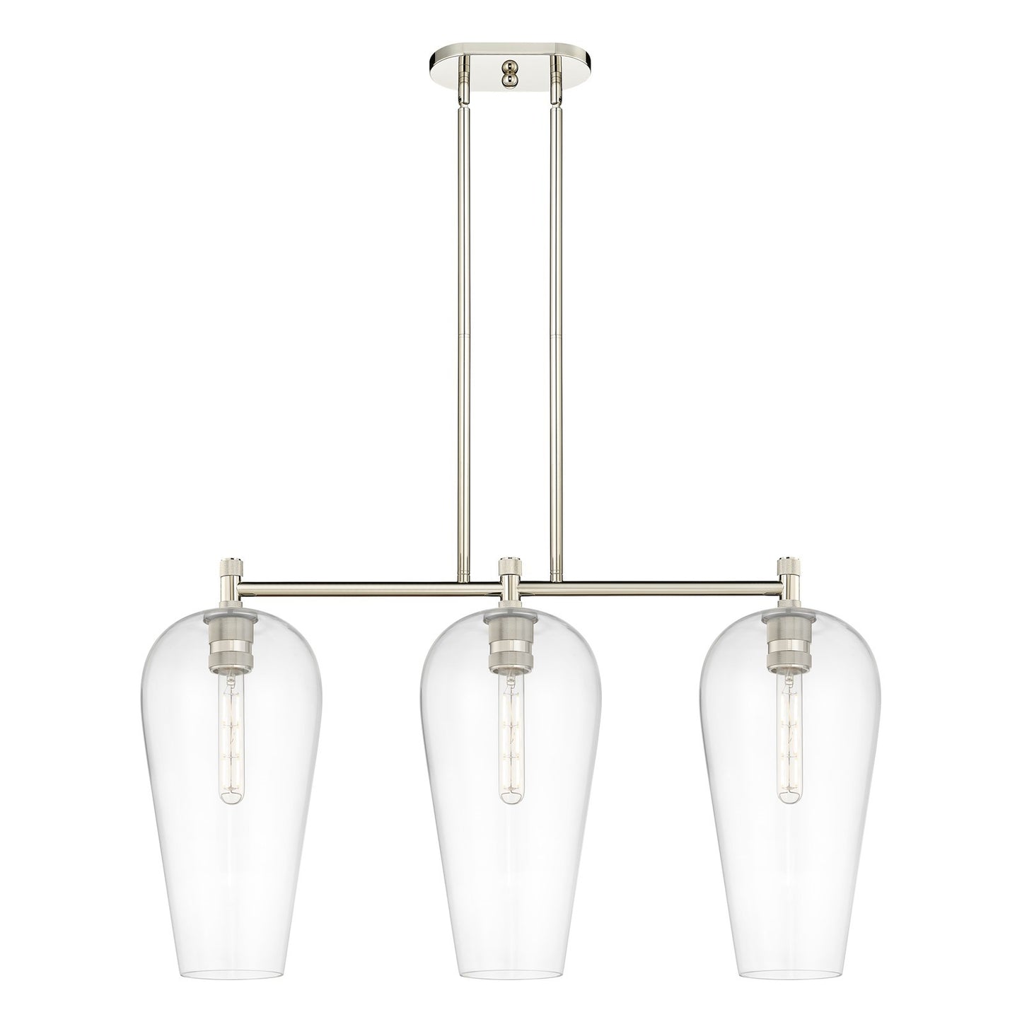 Innovations Chelsea 35in 3-Light Island Light | Industrial Polished Nickel and Clear Glass | Kitchen Island & Dining Room | Model 434-3I-PN-G456-8CL