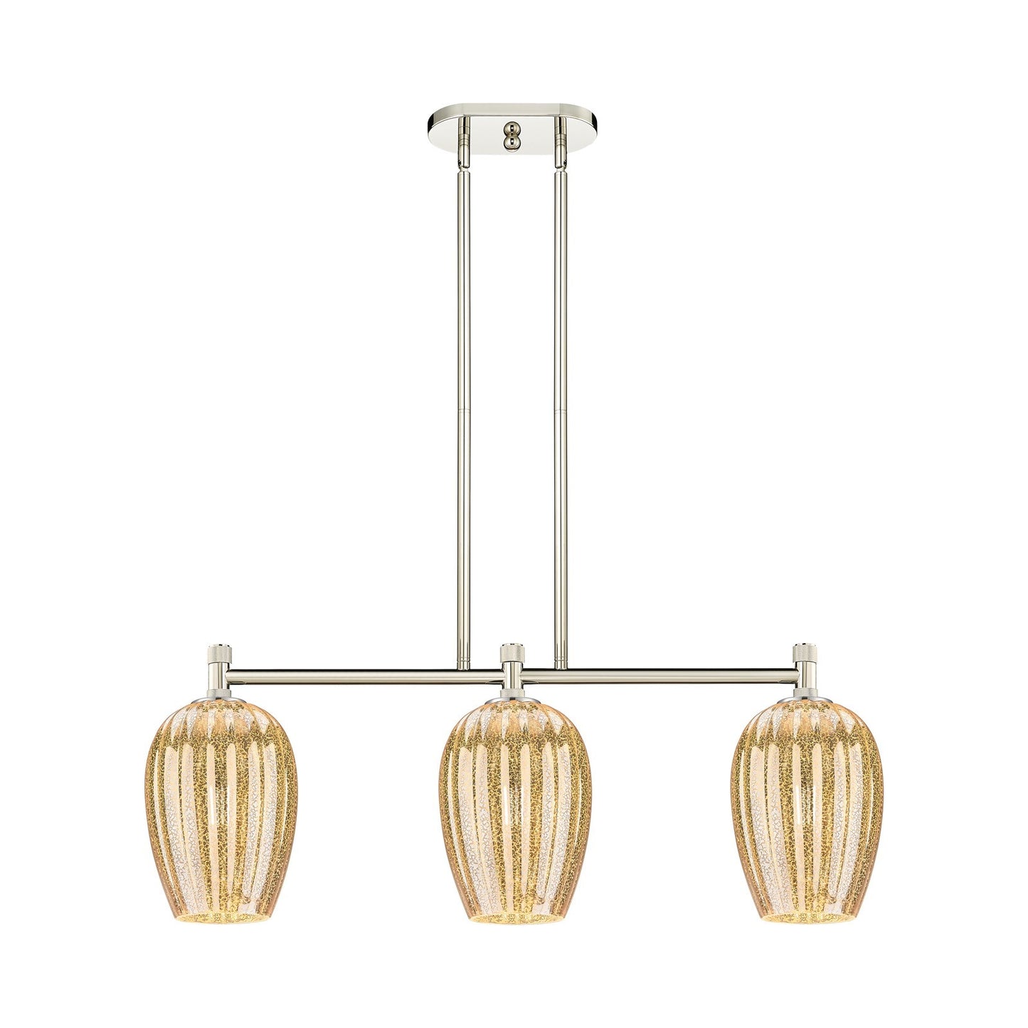 Innovations Preston Flute 33in 3-Light Island Light | Industrial Polished Nickel and Mercury Glass | Kitchen Island | Model 434-3I-PN-G457-6ME