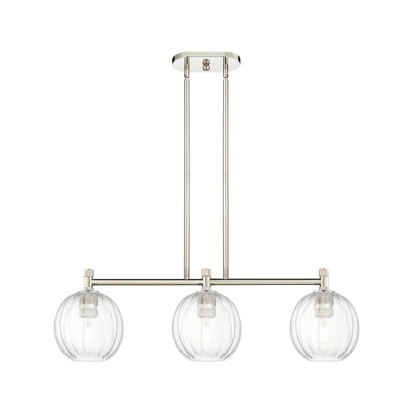 Innovations Preston Globe 34in 3-Light Island Light | Industrial Polished Nickel and Clear Glass | Kitchen Island & Dining | Model 434-3I-PN-G458-7CL