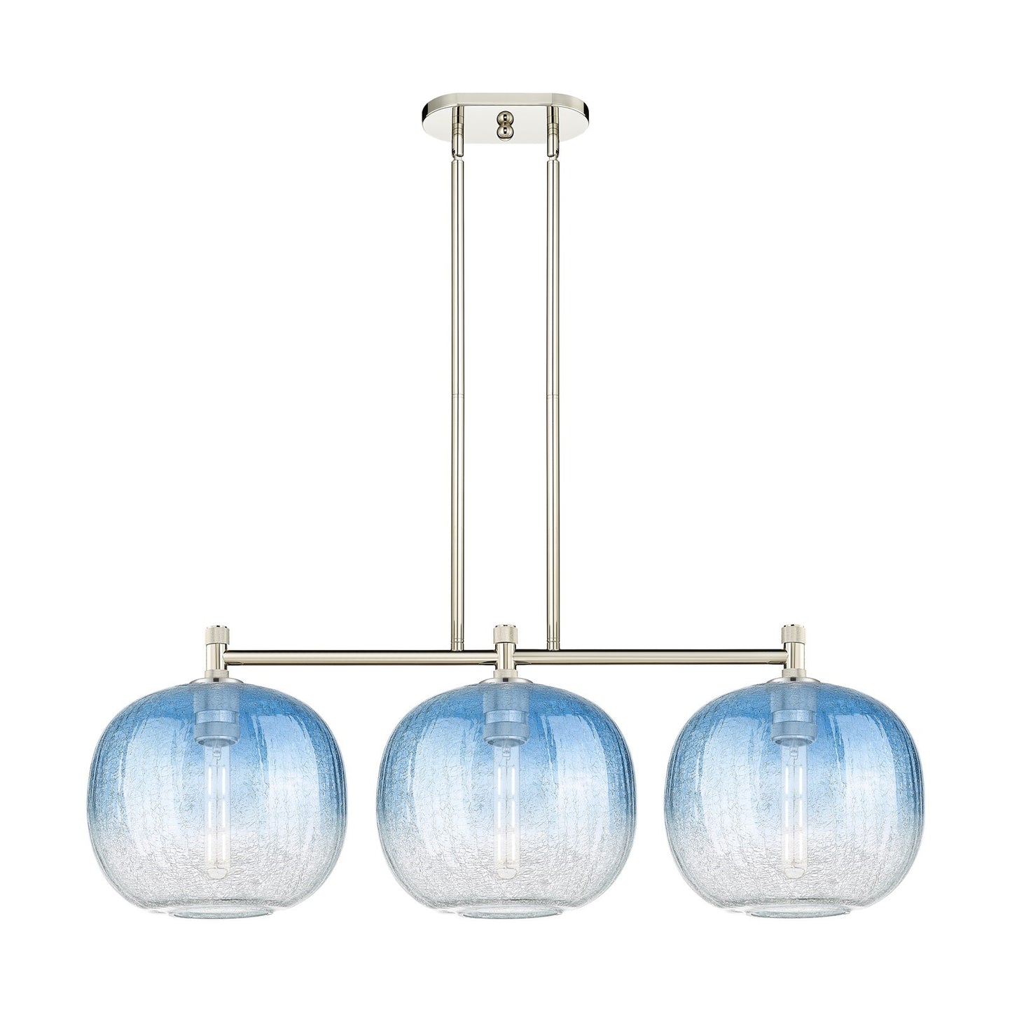 Innovations Brookhaven Sphere 37in 3-Light Island Pendant | Industrial Polished Nickel and Sapphire Blue Glass | Kitchen | Model 434-3I-PN-G481-10SB