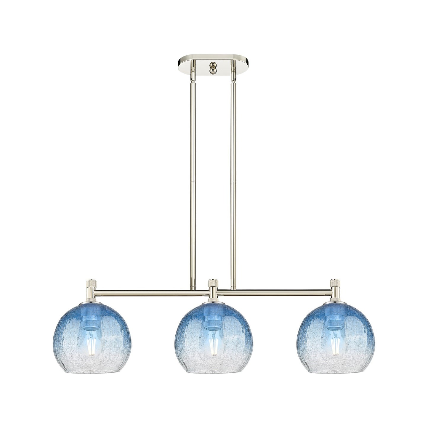 Innovations Brookhaven Globe 35in 3-Light Island Light | Industrial Polished Nickel and Sapphire Blue Glass | Kitchen | Model 434-3I-PN-G483-8SB