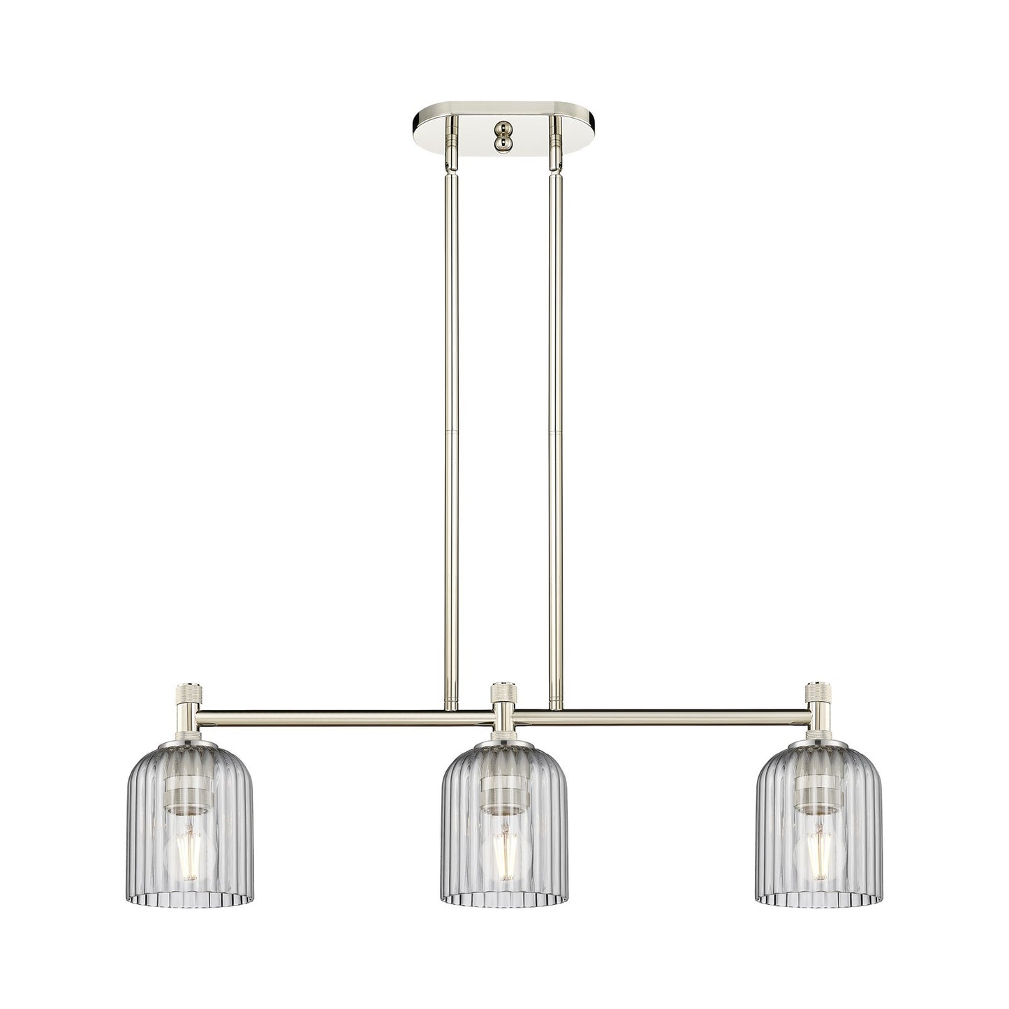 Innovations Crown Point 32in 3-Light Island Light | Industrial Polished Nickel and Light Smoke Glass | Kitchen Island | Model 434-3I-PN-G559-5SM