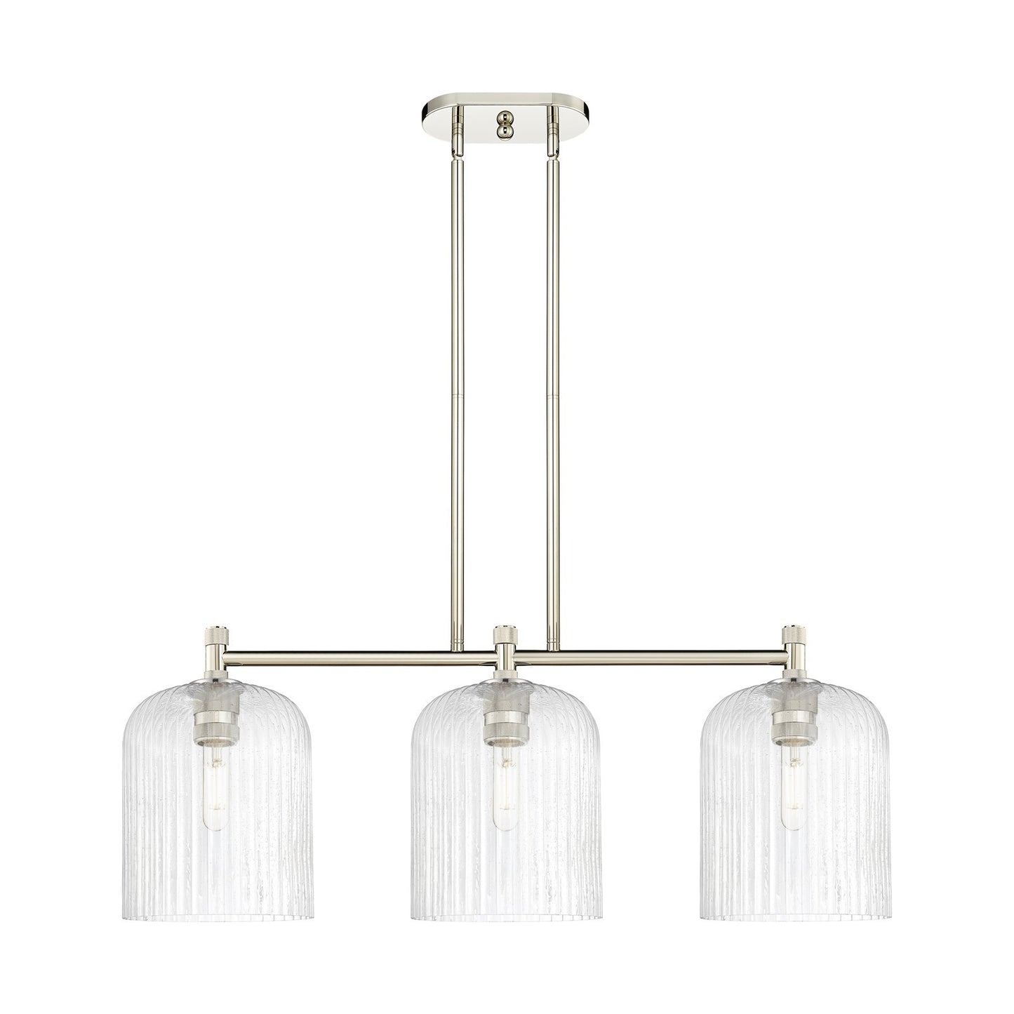 Innovations Crown Point 35in 3-Light Island Light | Industrial Polished Nickel and Seedy Glass | Kitchen Island & Dining | Model 434-3I-PN-G559-8SDY