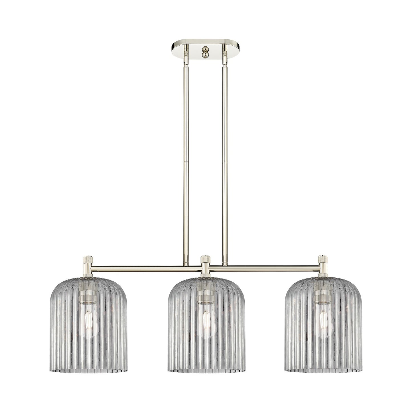 Innovations Crown Point 35in 3-Light Island Light | Industrial Polished Nickel and Light Smoke Glass | Kitchen Island | Model 434-3I-PN-G559-8SM