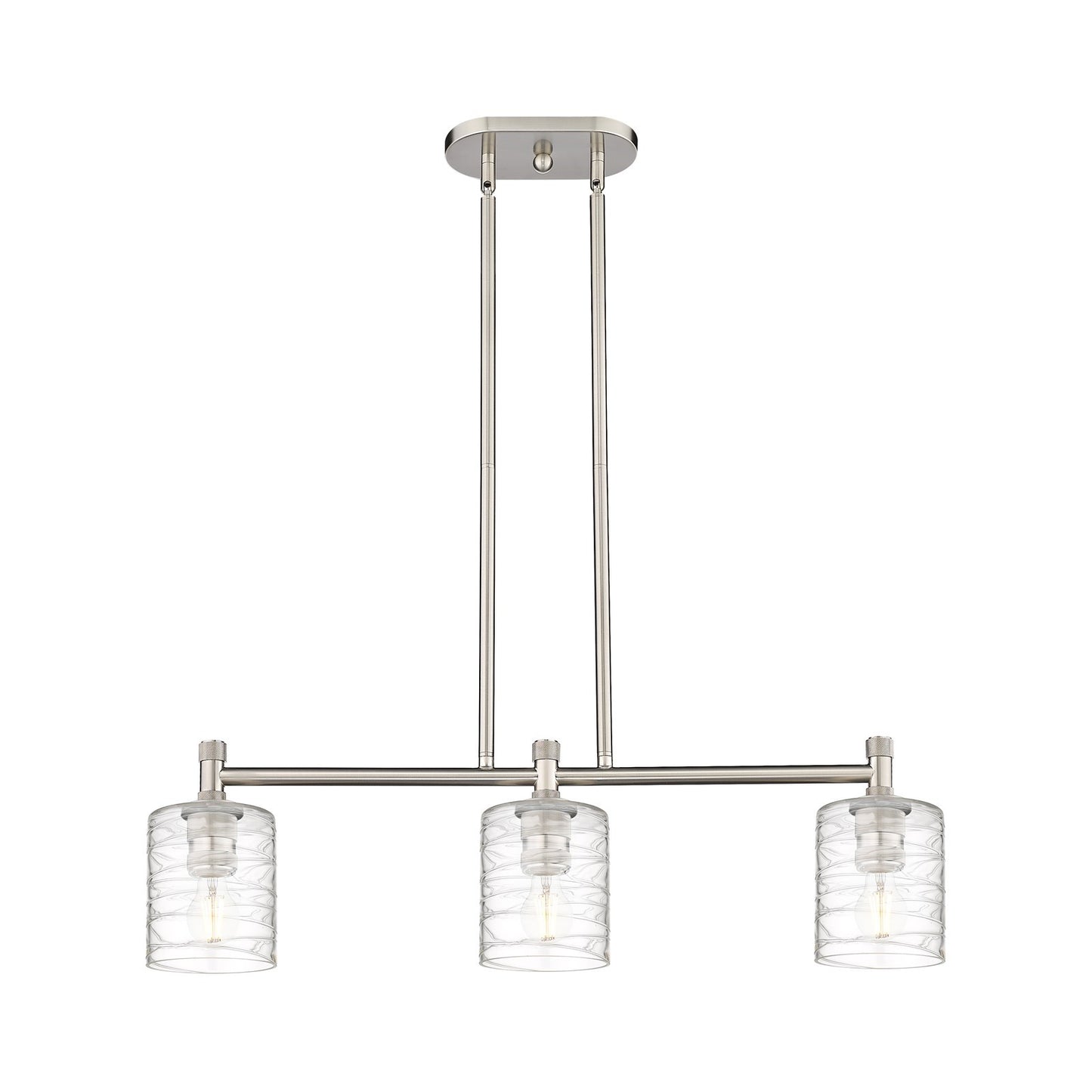 Innovations Cobbleskill 32in 3-Light Island Light | Industrial Satin Nickel and Deco Swirl Glass | Kitchen Island & Dining | Model 434-3I-SN-G1113