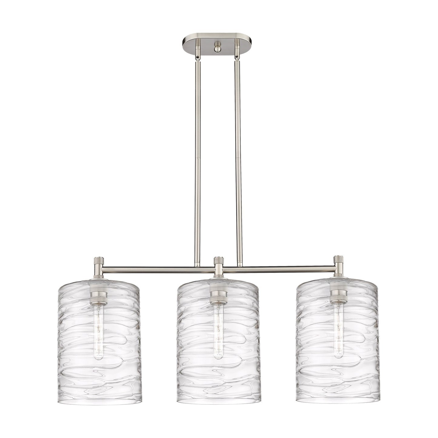 Innovations Cobbleskill 36in 3-Light Island Light | Industrial Satin Nickel and Deco Swirl Glass | Kitchen Island & Dining | Model 434-3I-SN-G1113-L