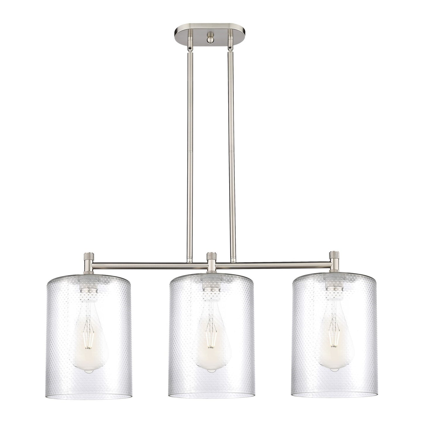 Innovations Cobbleskill 36in 3-Light Island Light | Industrial Satin Nickel and Clear Glass | Kitchen Island & Dining Room | Model 434-3I-SN-G112-L