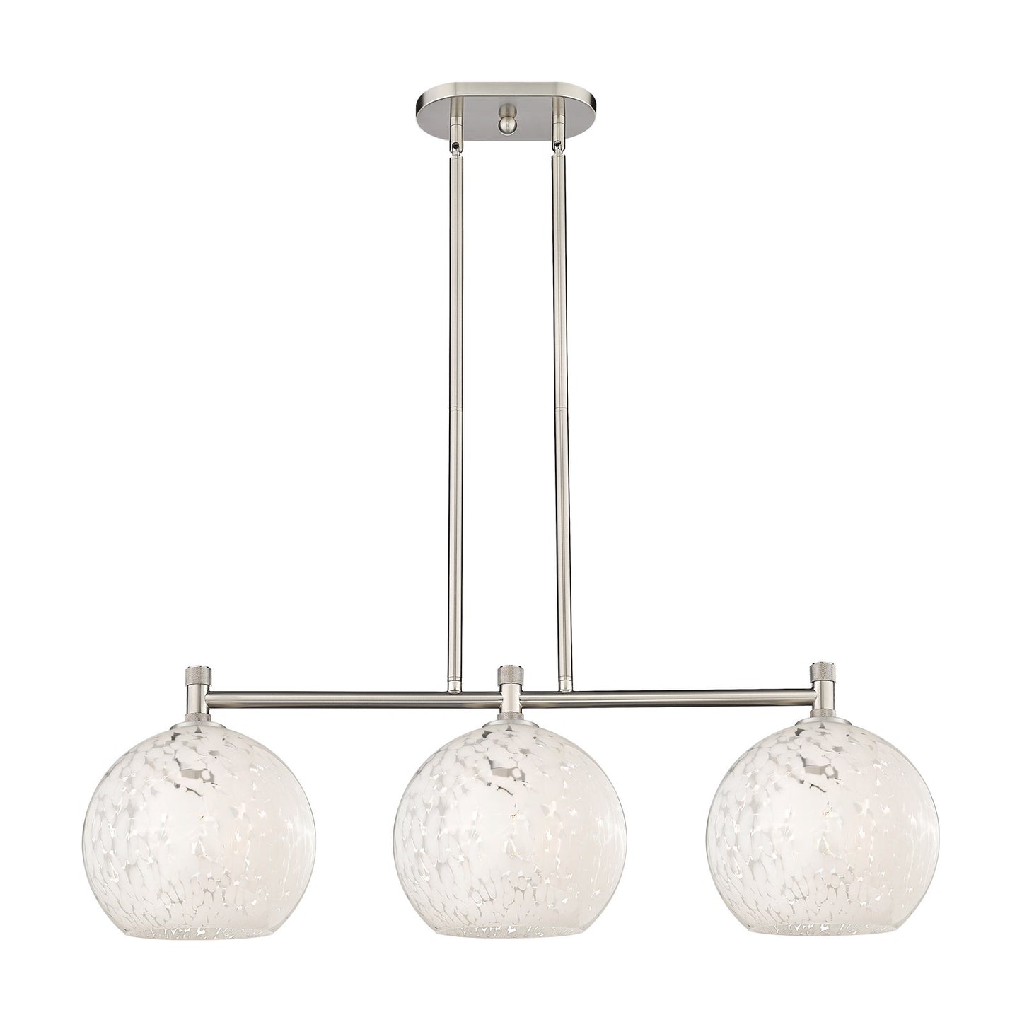 Innovations White Mouchette 37in 3-Light Island Light | Industrial Satin Nickel and White Glass | Kitchen Island | Model 434-3I-SN-G1216-10WM