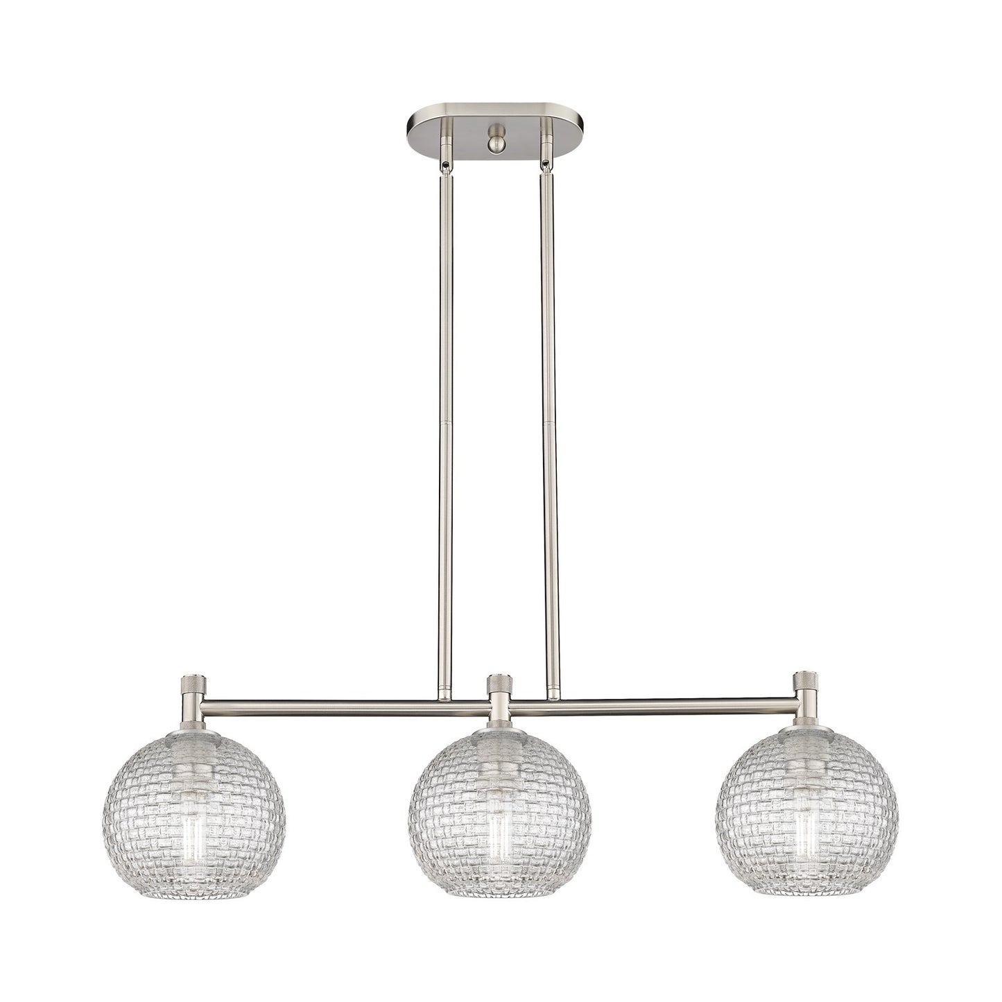 Innovations Athens 35in 3-Light Island Light | Industrial Satin Nickel and Clear Basket Weave Glass | Kitchen Island | Model 434-3I-SN-G122C-8CL
